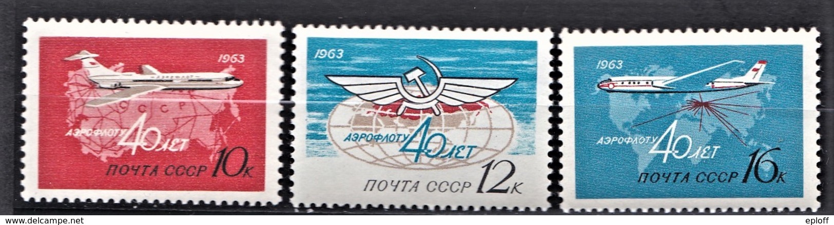 RUSSIE RUSSIA  1963      Aéroflot     The Civil Air Fleet, 40th Anniversary - Unused Stamps
