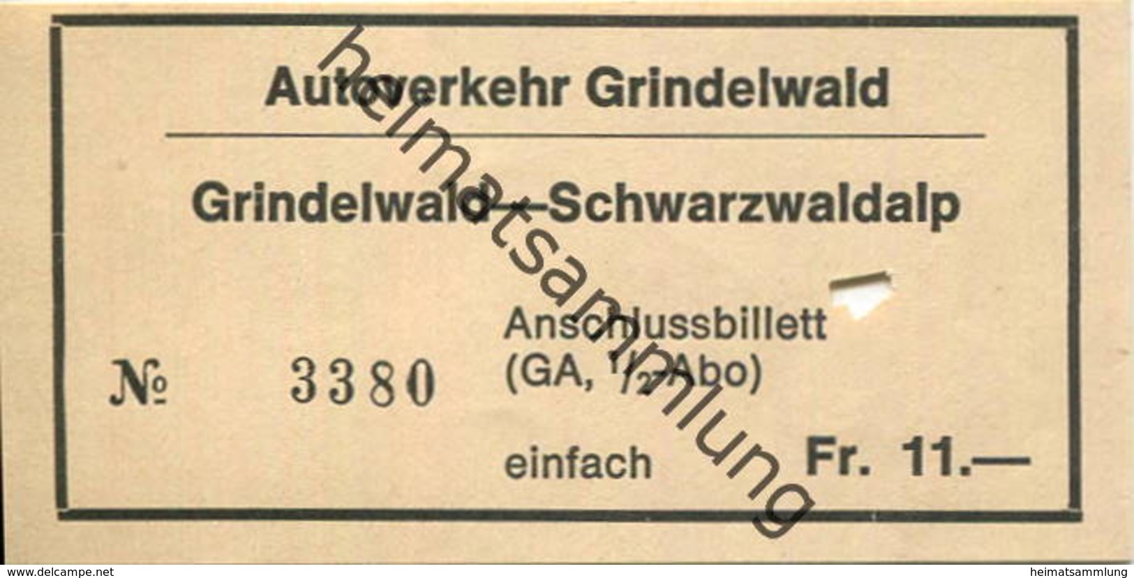 Schweiz - Autoverkehr Grindelwald - Grindelwald-Schwarzwaldalp - Fahrschein Einfach Fr. 11.- - Europe