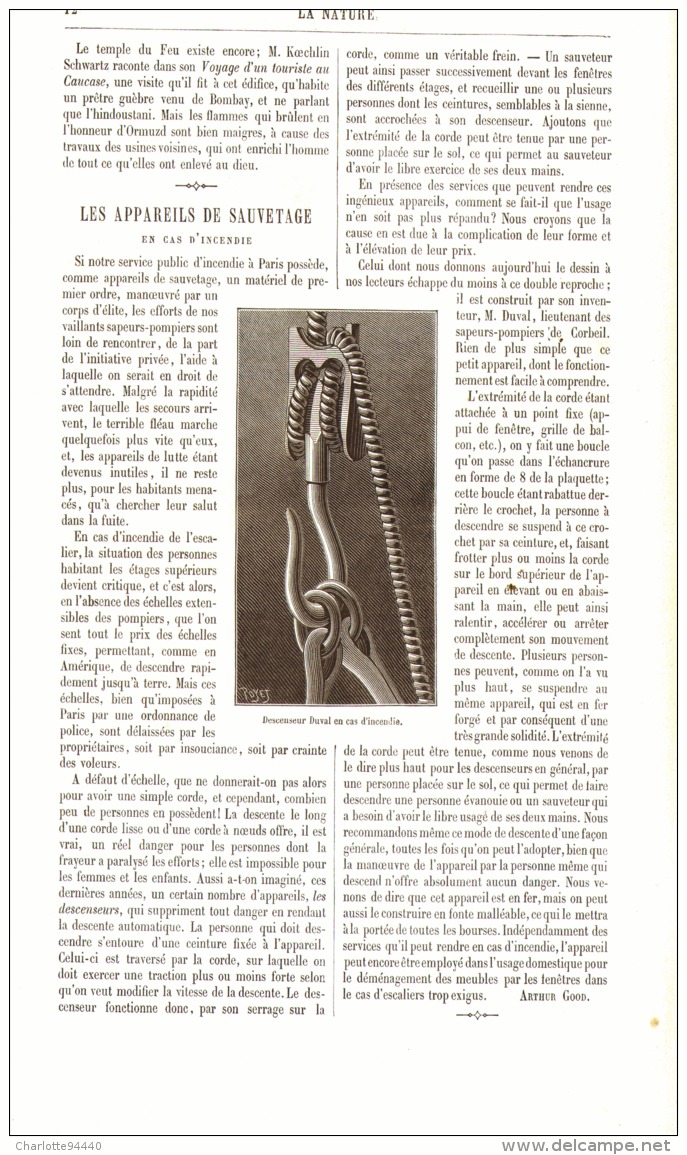 LES APPAREILS DE SAUVETAGE En CAS D'INCENDIE  1887 - Pompiers