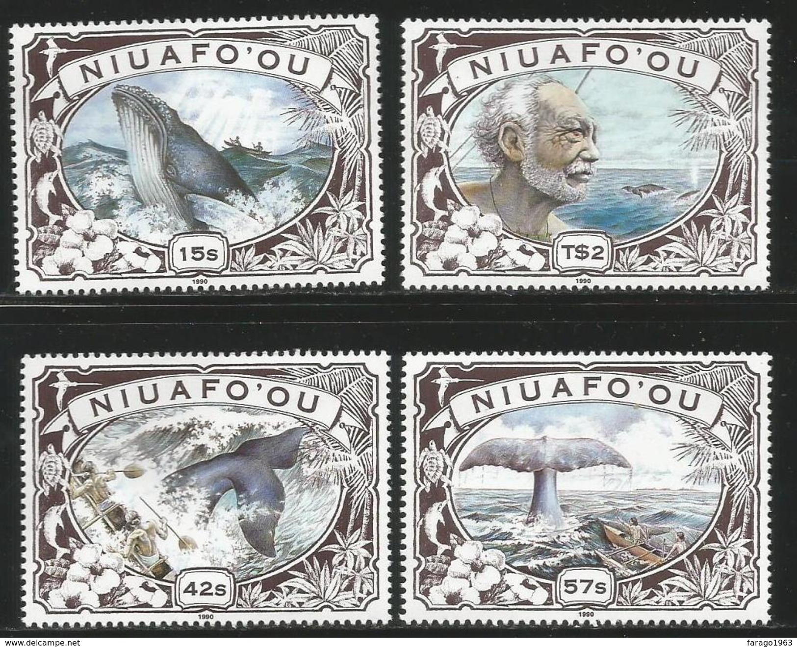 1990 Tonga  Niuafo'ou Polynesian Whaling Whales Complete Set Of 4 And Souvenir Sheet MNH - Tonga (1970-...)