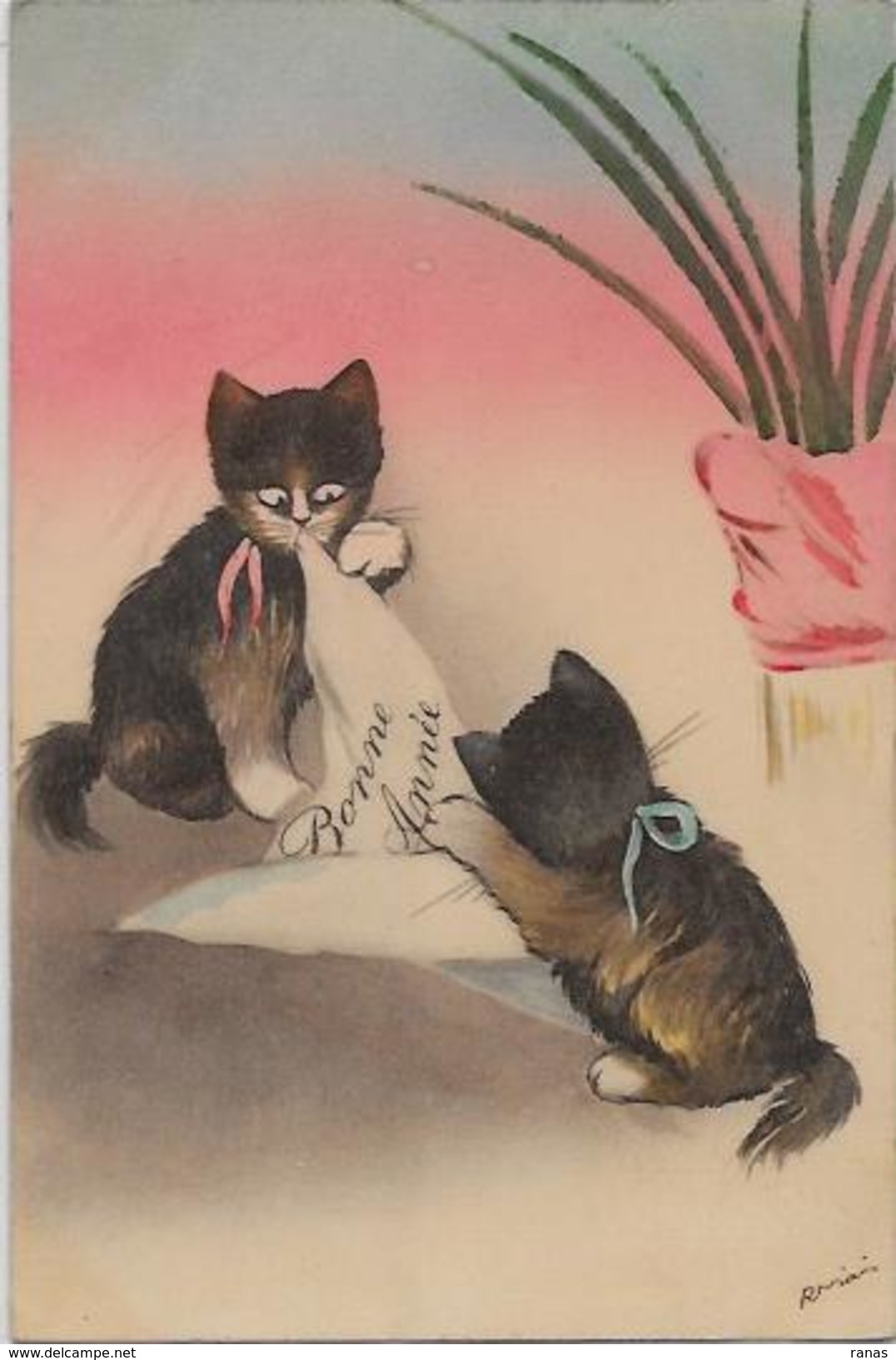 CPA Carte Ancienne 9X14 Chat Cat Position Humaine écrite - Animaux Habillés