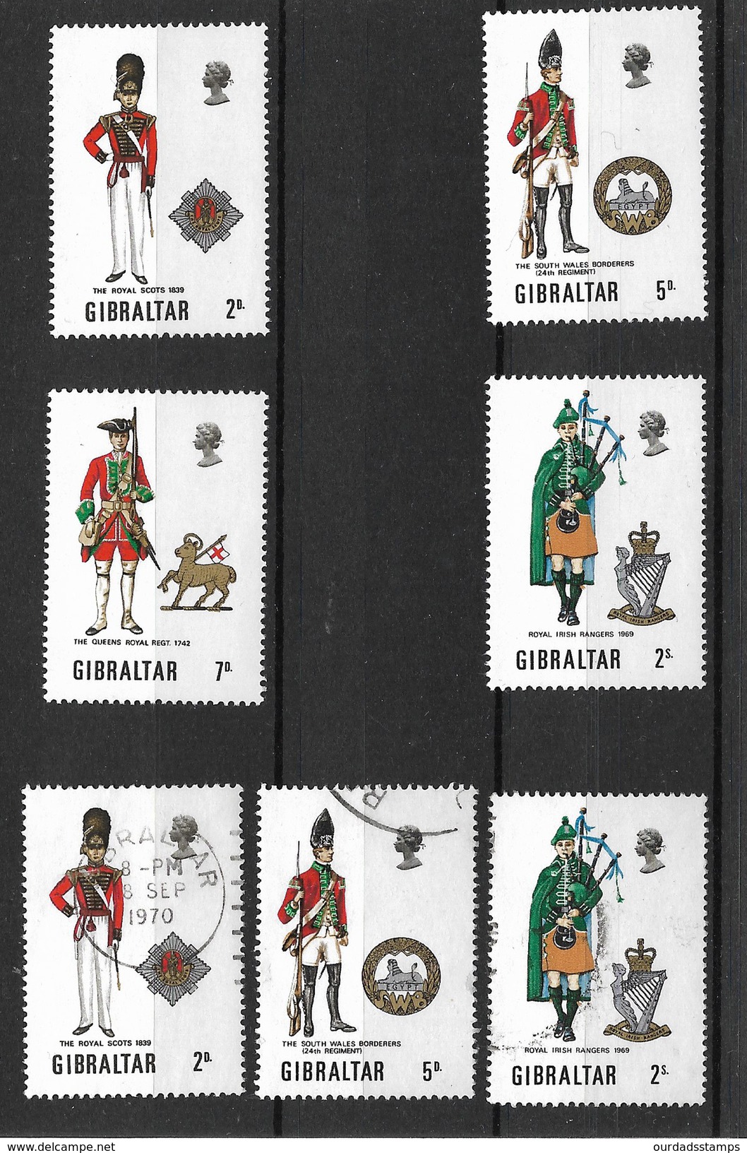 Gibraltar Military Uniforms, Series 2 MNH Complete And Used Except 7d (4385) - Gibraltar