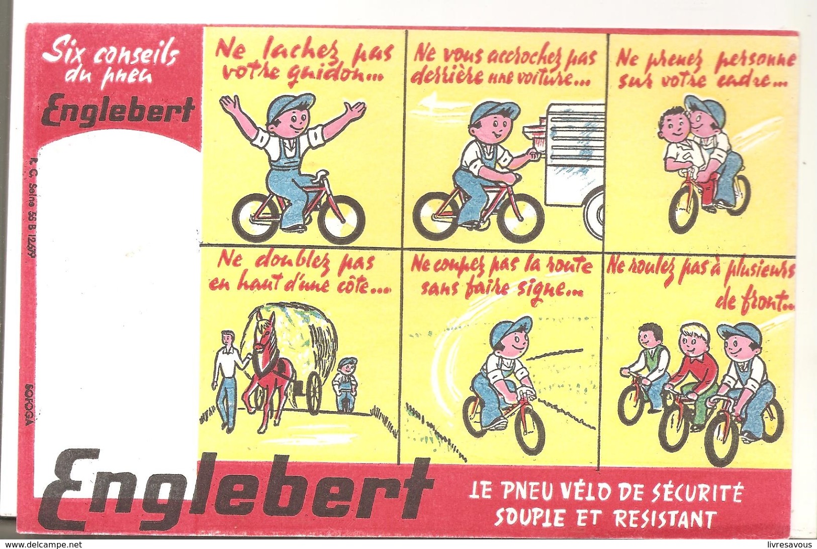 Buvard EUGLEBERT Six Conseils Du Pneu Englebert Le Pneu Vélo De Sécurité Souple Et Résistant - Transport