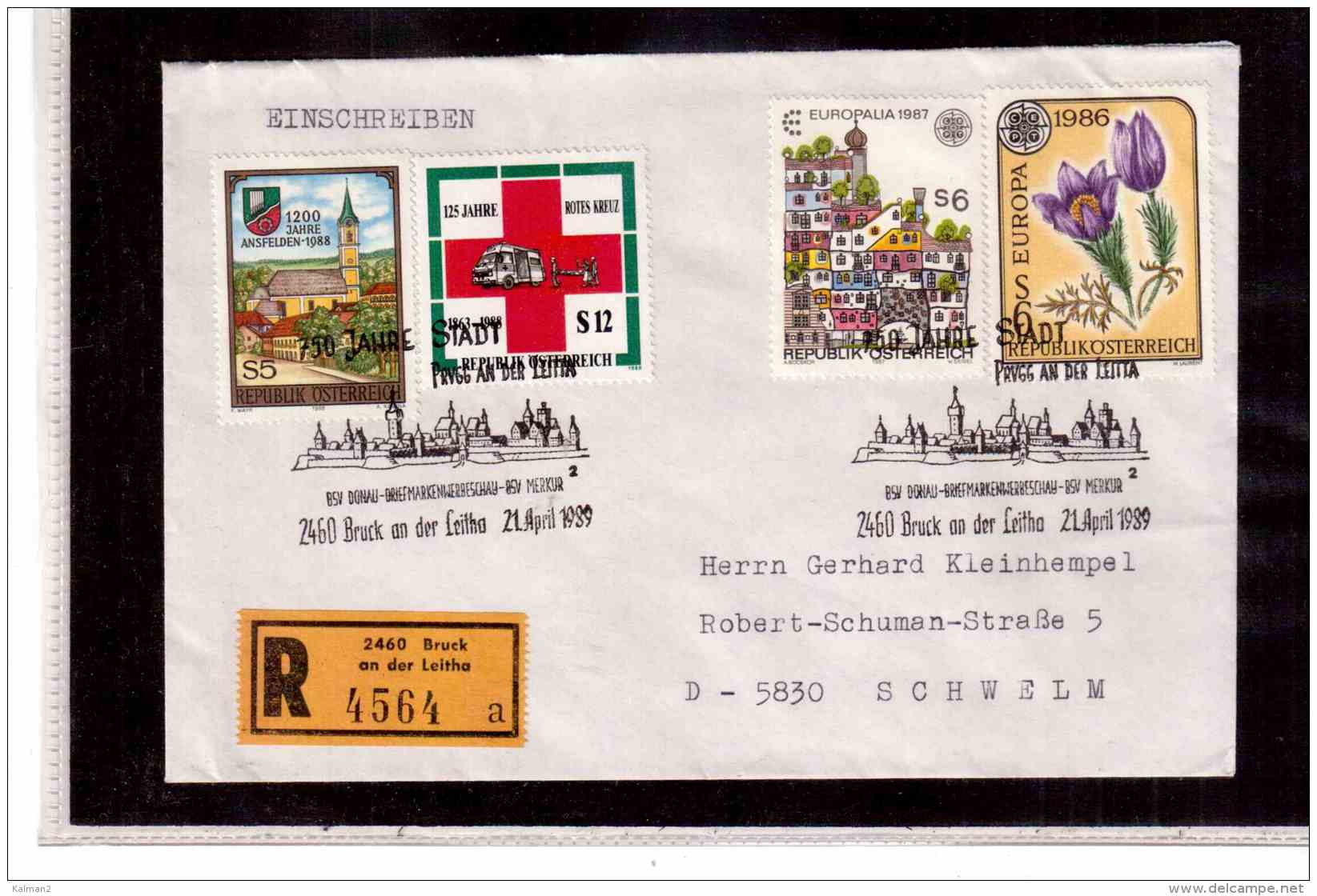 TEM9108   -   BRUCK AN DER LEITHA 21.4.89/ REGISTERED COVER WITH INTERESTING POSTAGE -  750 JAHRE STADT - Ohne Zuordnung