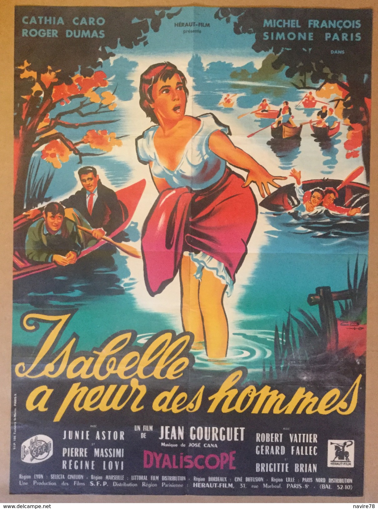 Affiche Cinéma Originale Du Film ISABELLE A PEUR DES HOMMES De JEAN GOURGUET 1957 Avec ROGER DUMAS SIMONE PARIS - Affiches & Posters