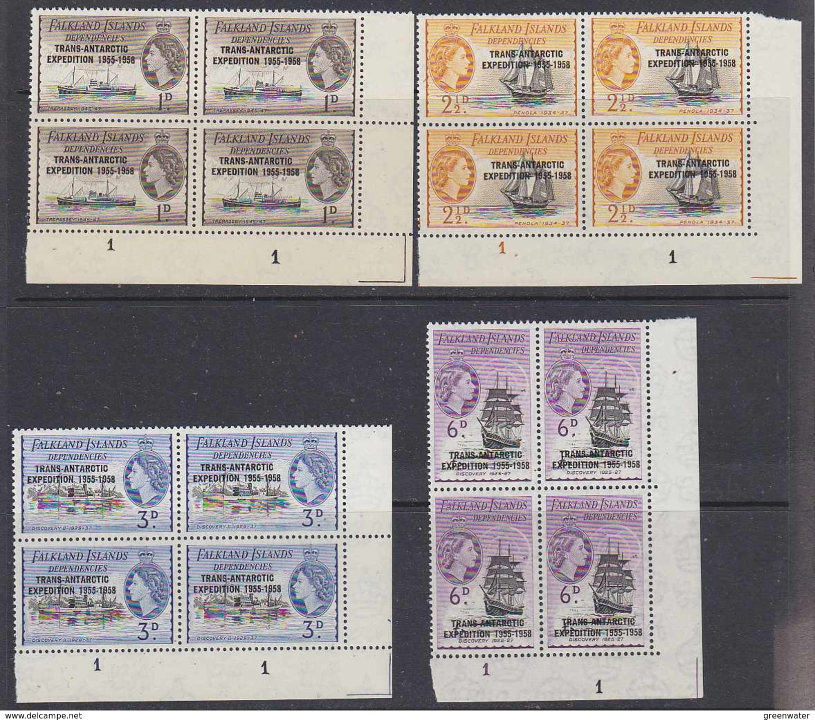 Falkland Islands Dependencies 1956 Trans Antarctic Expedition 4v Bl Of 4 (corner)  ** Mnh (35095B) - Zuid-Georgia