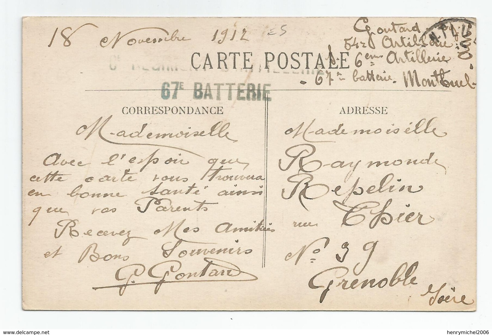Ain 01 - La Boisse Le Casset Chateau Cachet 67 E Batterie 1912 Voir Dos - Unclassified