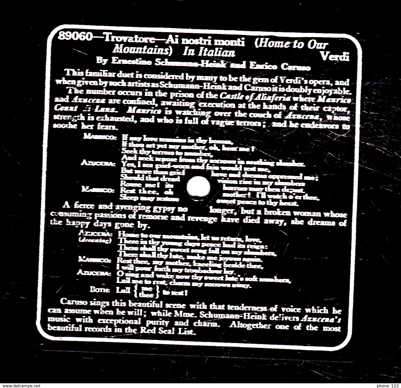 78 T - 30 Cm 300 G. Ange 1 Face - état B - Enrico Caruso - Voir étiquette - 78 Rpm - Schellackplatten