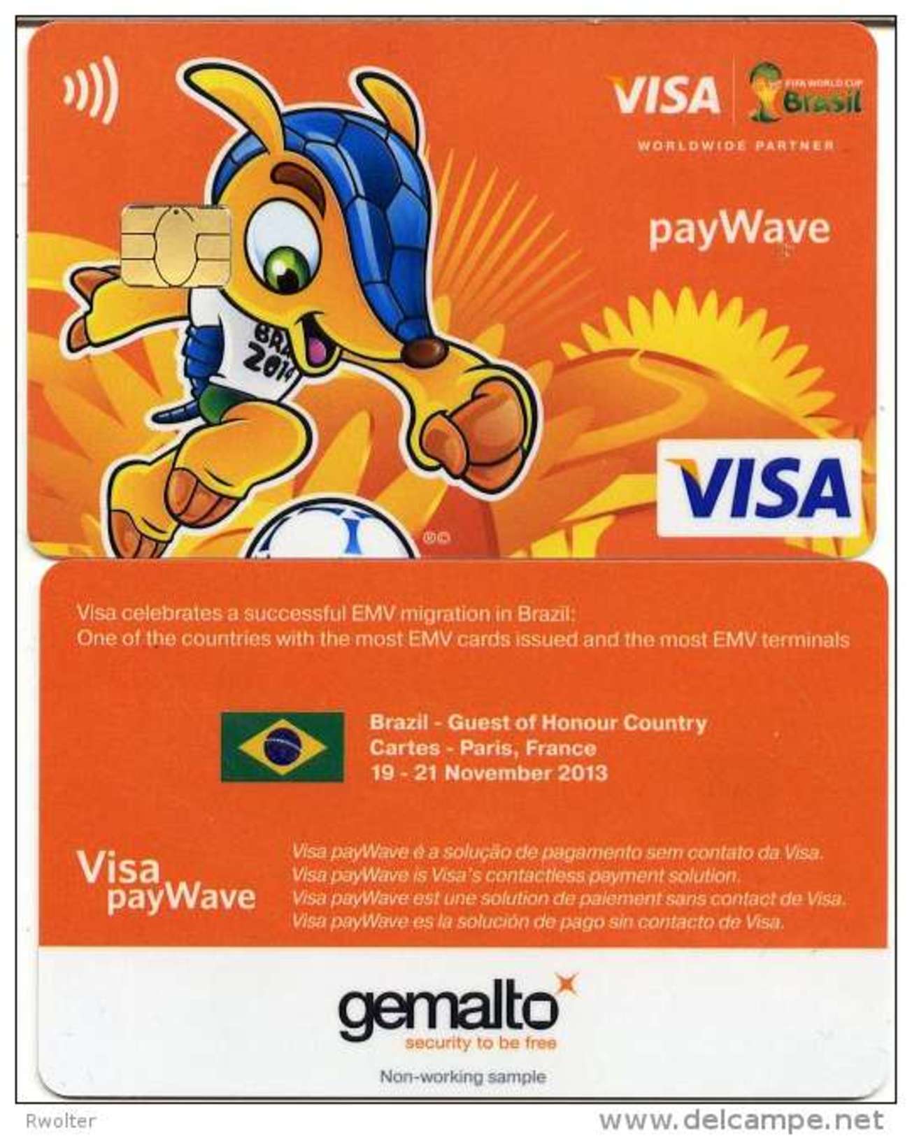 @+ Carte à Puce Demonstration VISA Gemalto : Mondial De Football Au Bresil  2014 - Disposable Credit Card
