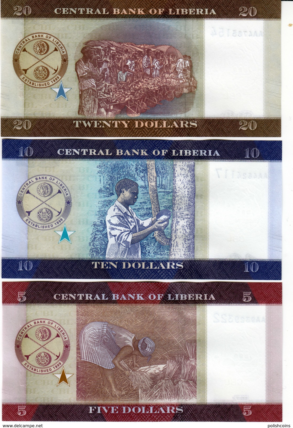 LIBERIA 2016 Banknotes 6 Set 5 10 20 50 100 500 Dollars $ UNC Perfect - Liberia