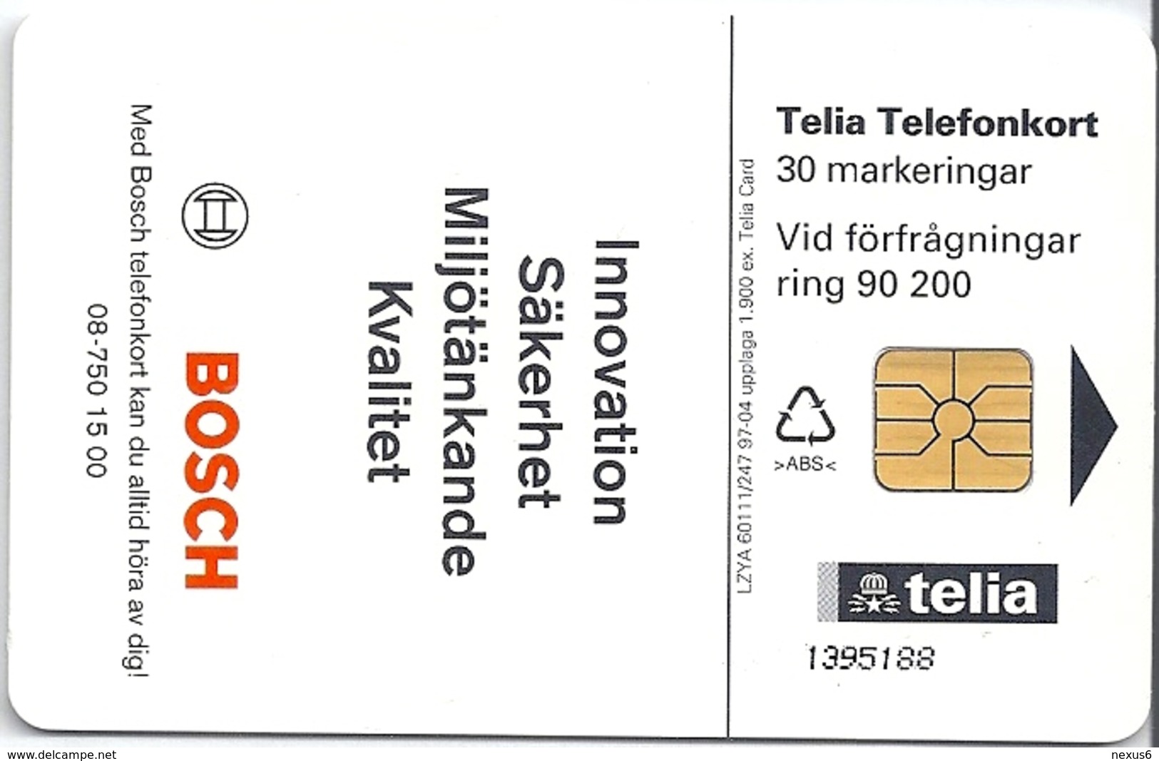 Sweden - Telia - Bosch 75 Years, 04.1997, 1.900ex, Used - Schweden