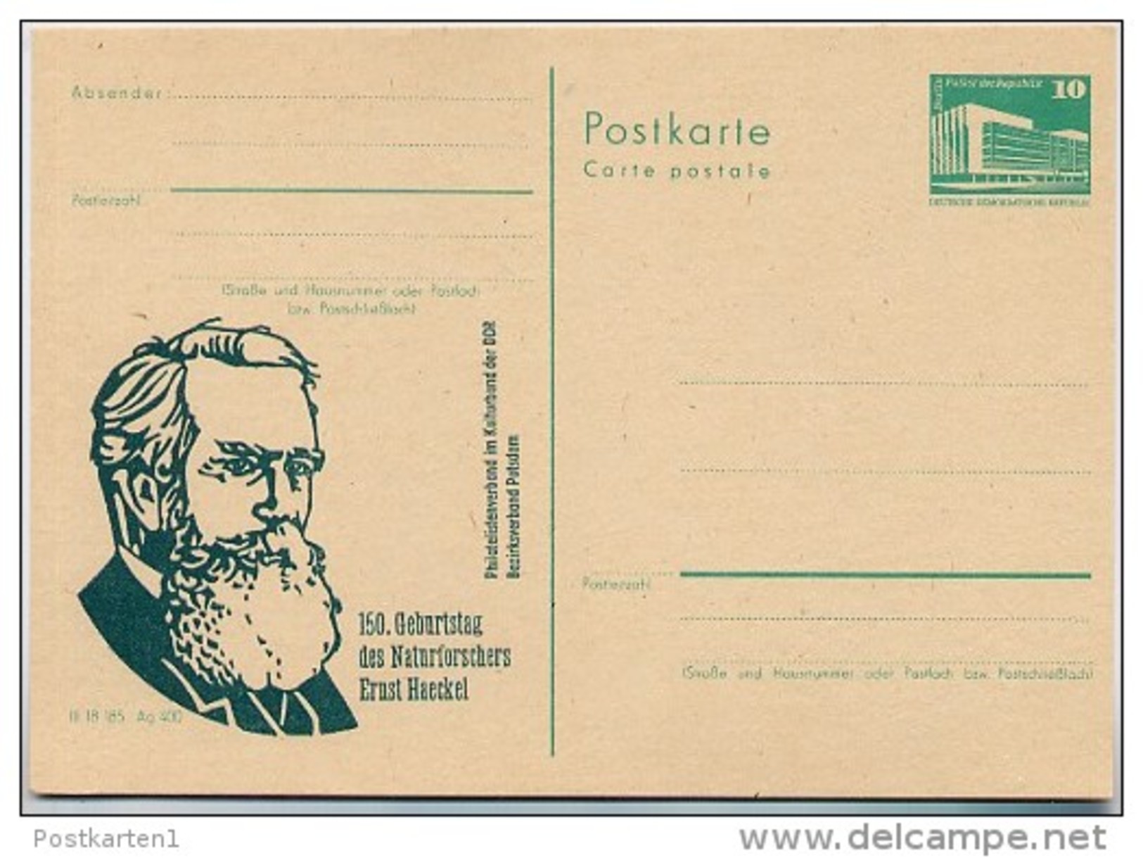 DDR P84-3-84 C60 Postkarte Zudruck ERNST HAECKEL Potsdam 1984 - Postales Privados - Nuevos