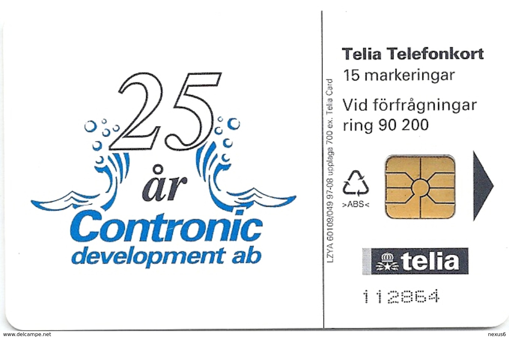 Sweden - Telia - Contronic 25 - 08.1997, 15U, 700ex, Mint - Schweden