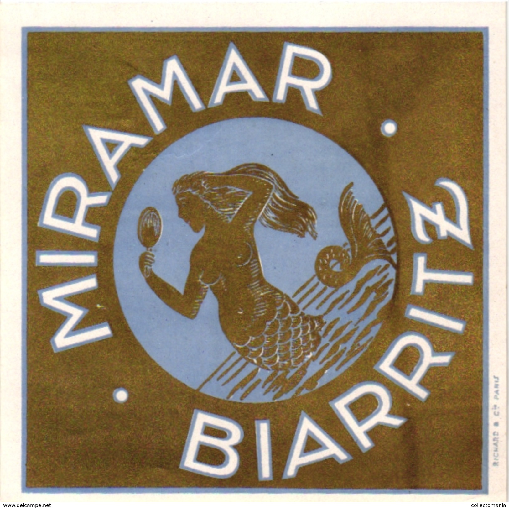 1 Hotel Label Etiquette  Mythologie SIRENE Mermaid Zeemeermin Meerjungfrau   Miramar BIARRITZ - Hotel Labels