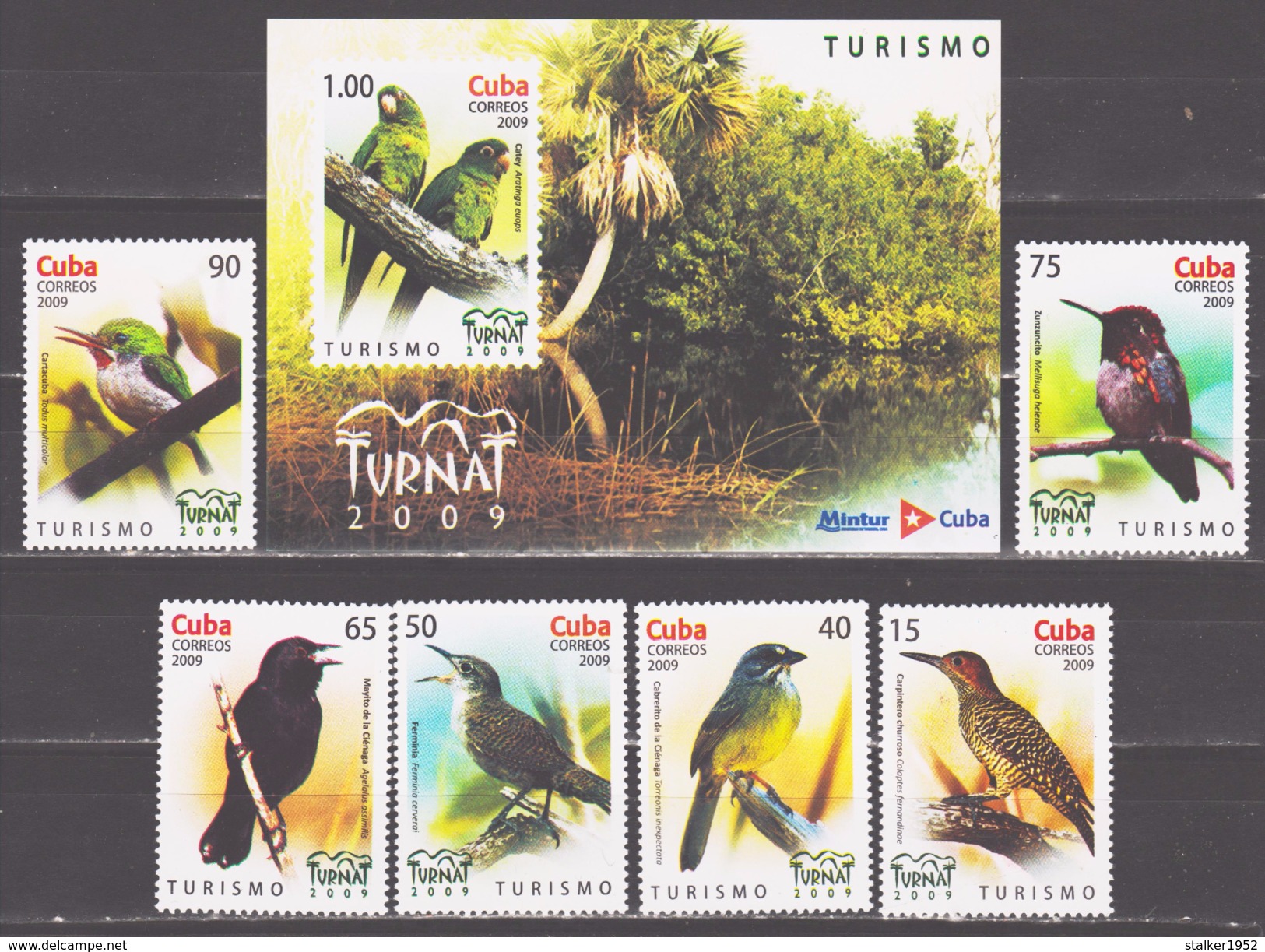 Cuba 2009 Kuba Mi 5298-5303 + Block 265(5304) Congress On Ecotourism Turnat: Native Birds / Einheimische Vögel **/MNH - Passereaux