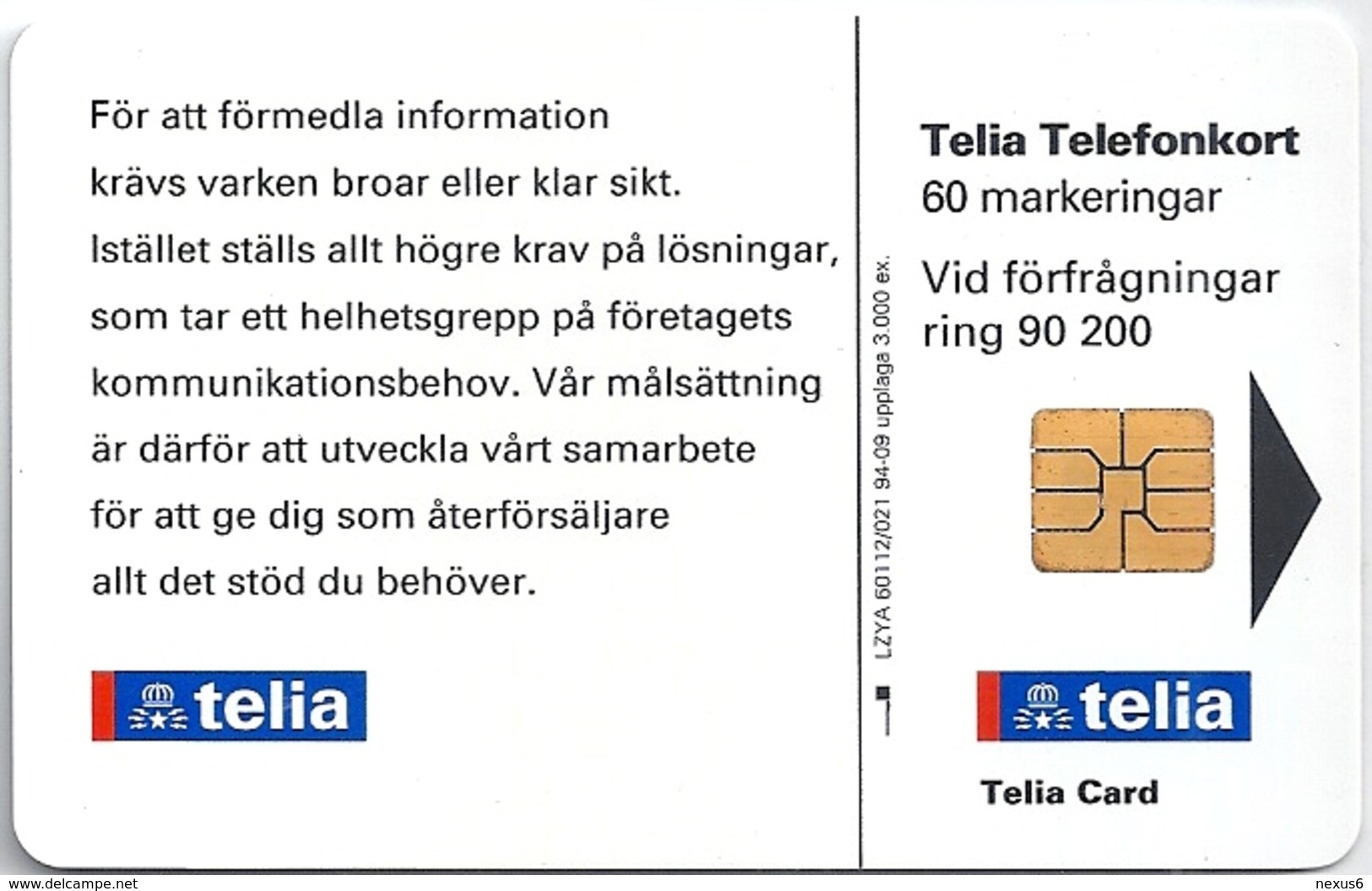 Sweden - Telia - Goda Förbindelser - 09.1994, 60U, 3.000ex, Mint - Schweden