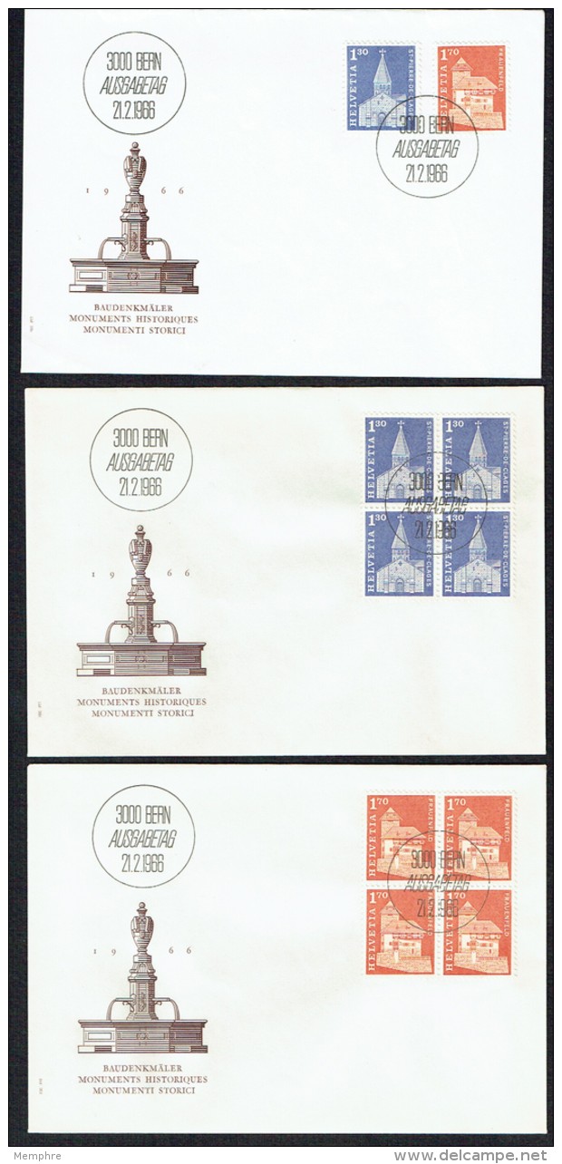 1966  Monuments Historiques Zum 421, 423  MiNr 831-2  Groupe Et Blocs De 4 - FDC