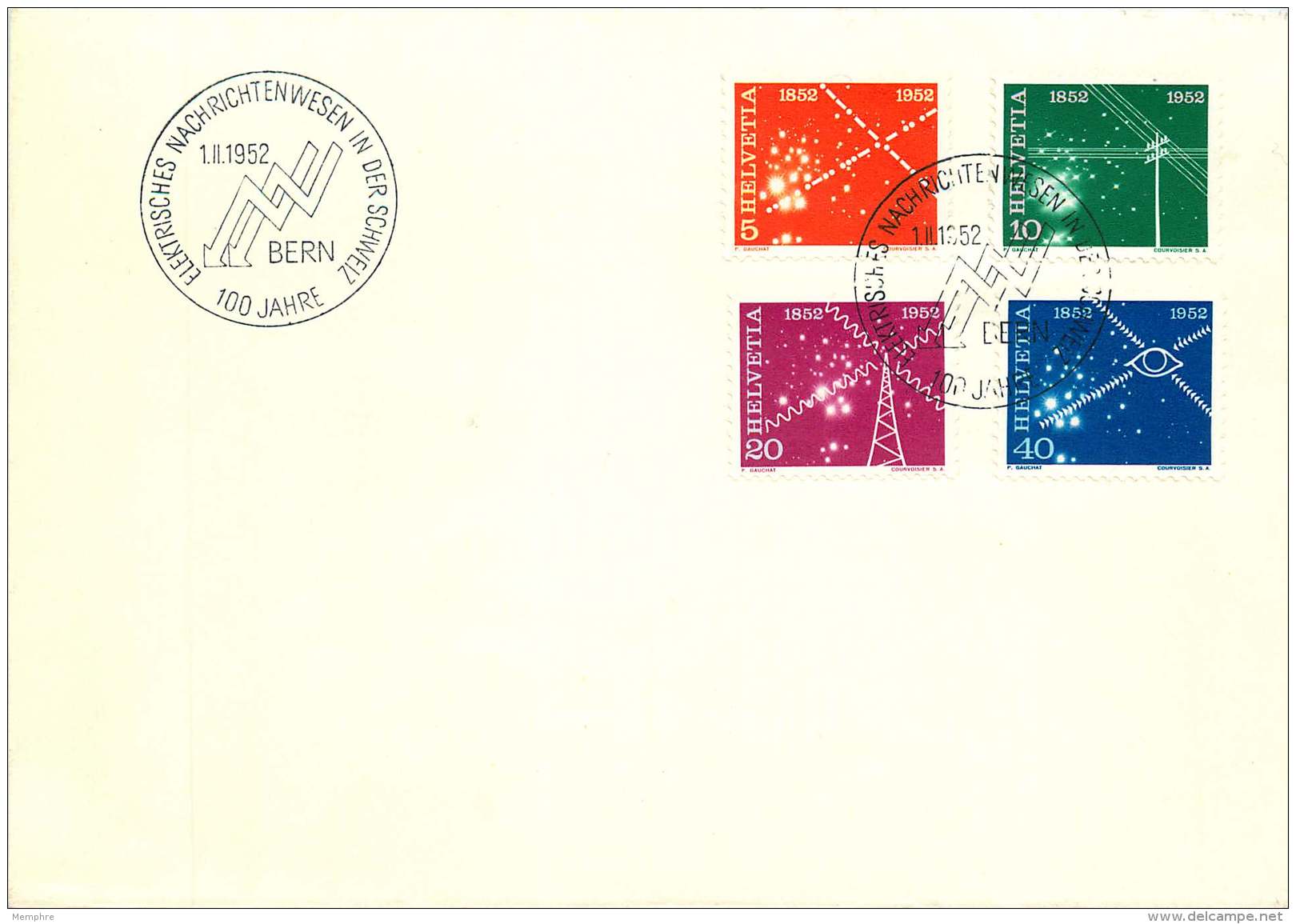 1952  Centenaire Des Télécommunications En Suisse Zum 309-312 MiNr 566-9  Non Adressé - FDC