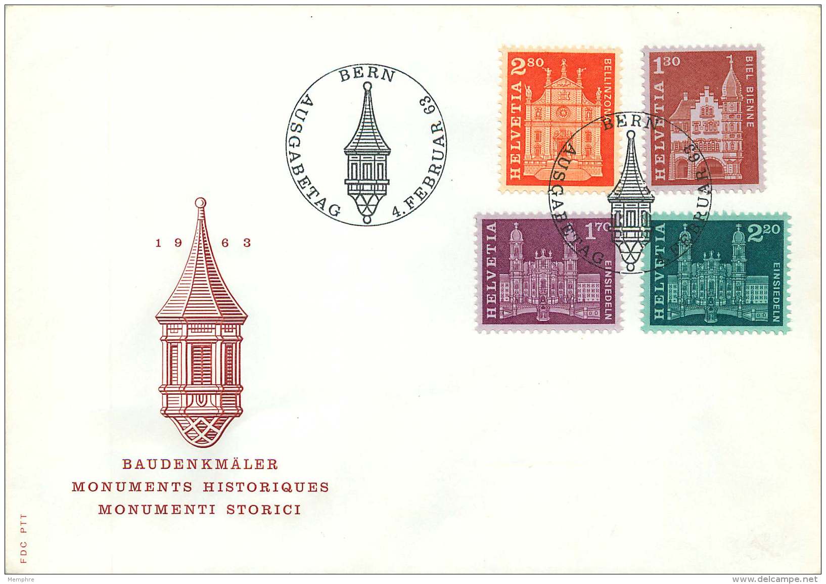 1963  Monuments Historiques  Zum 391-4 MiNr 764-7 - FDC