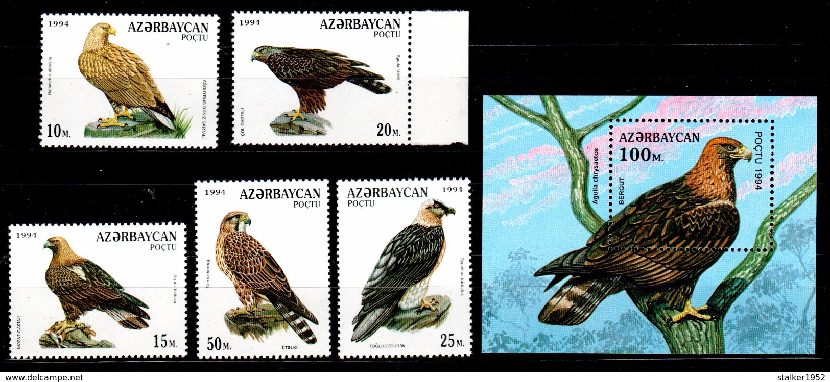 Azerbaijan 1994 Aserbaidschan Mi 172-176 + Block 9(177) Birds Of Prey / Greifvögel **/MNH - Arends & Roofvogels