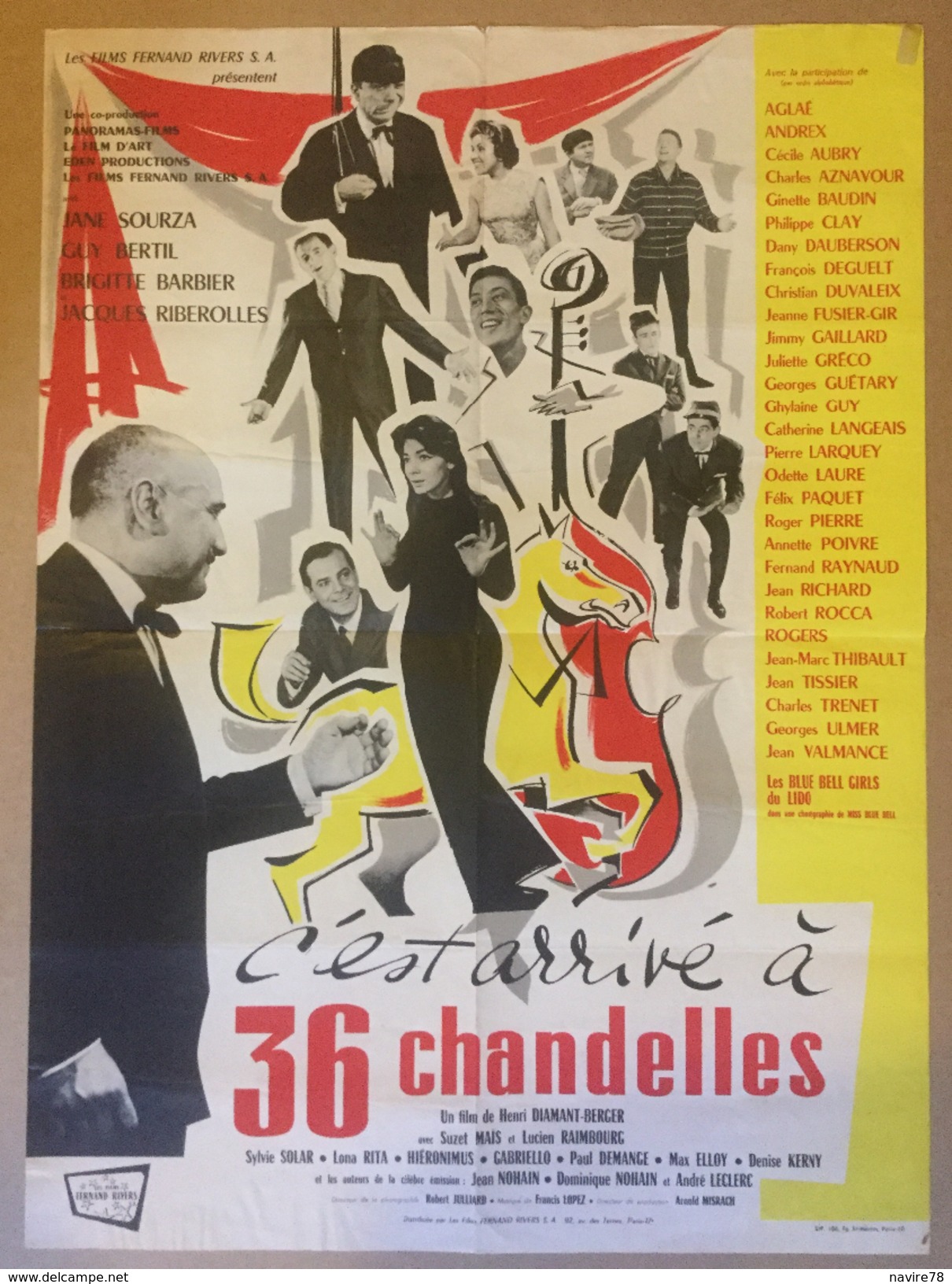 Affiche Cinéma Originale Du Film C'EST ARRIVE A 36 CHANDELLES 1957 De HENRI DIAMANT-BERGER Avec ANNE SOURZA GUY BERTIL - Affiches & Posters
