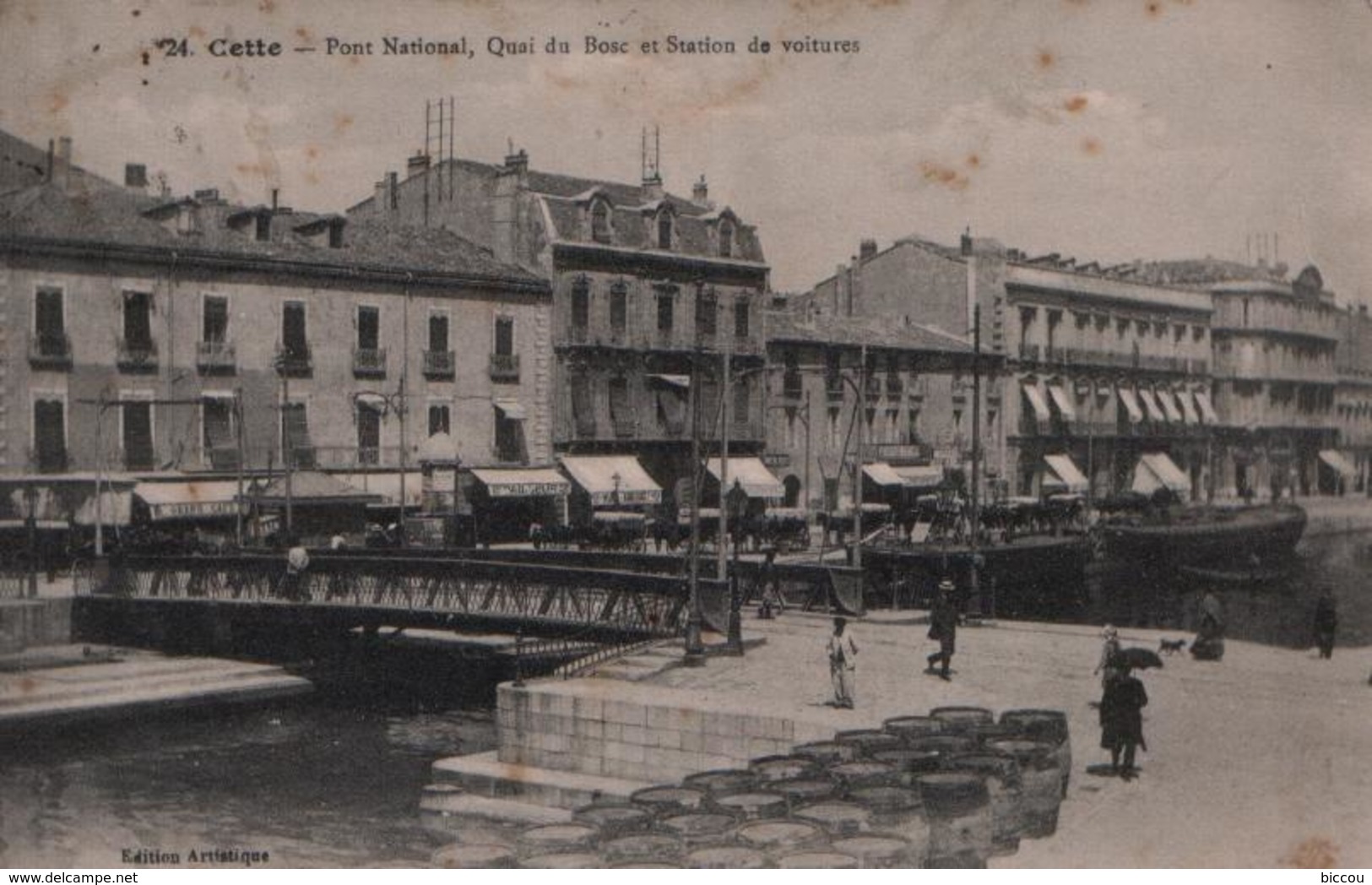 CPA CETTE (SETE) - 1912 - Pont National, Quai Du Bosc Et Station De Voitures - N°24 - Edition Artistique - Sete (Cette)