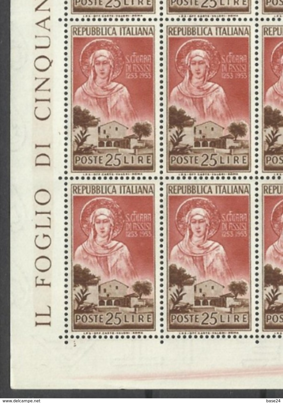 1953 Italia Italy Repubblica SANTA CHIARA 50 Serie In Foglio MNH** Sheet - Fogli Completi