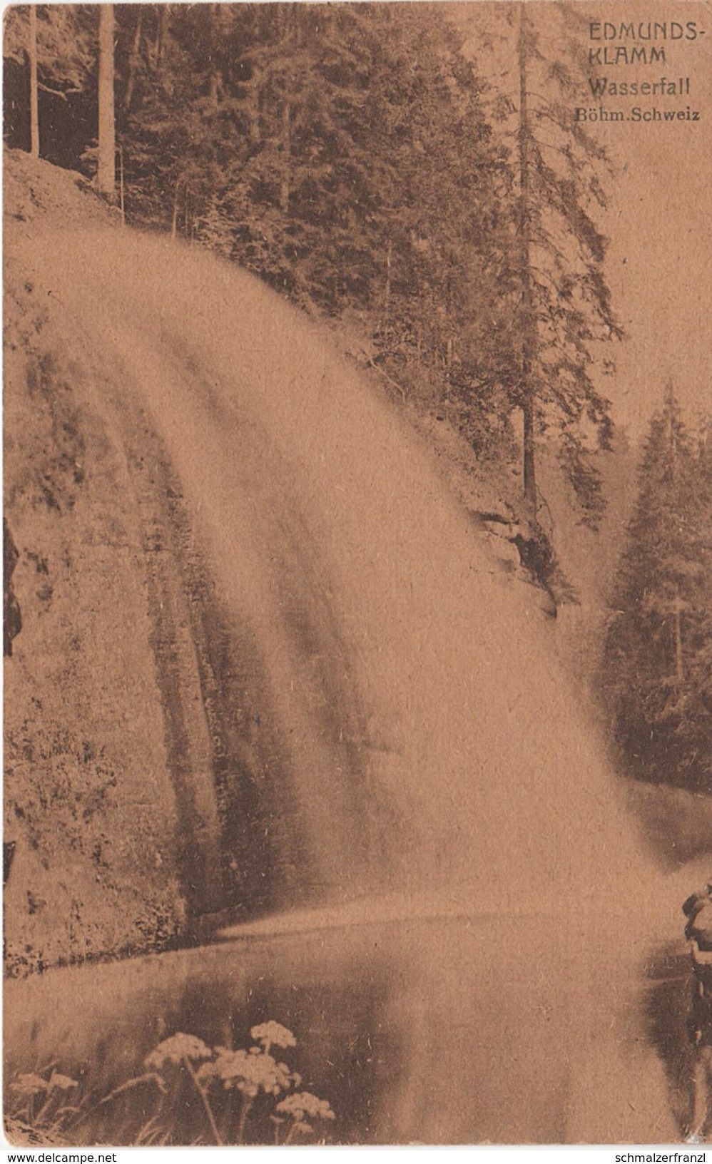 AK Böhmische Schweiz Klamm Edmundsklamm Wasserfall Kahnfahrt Boot Herrnskretschen Hrensko Stimmersdorf Rainwiese Stempel - Sudeten