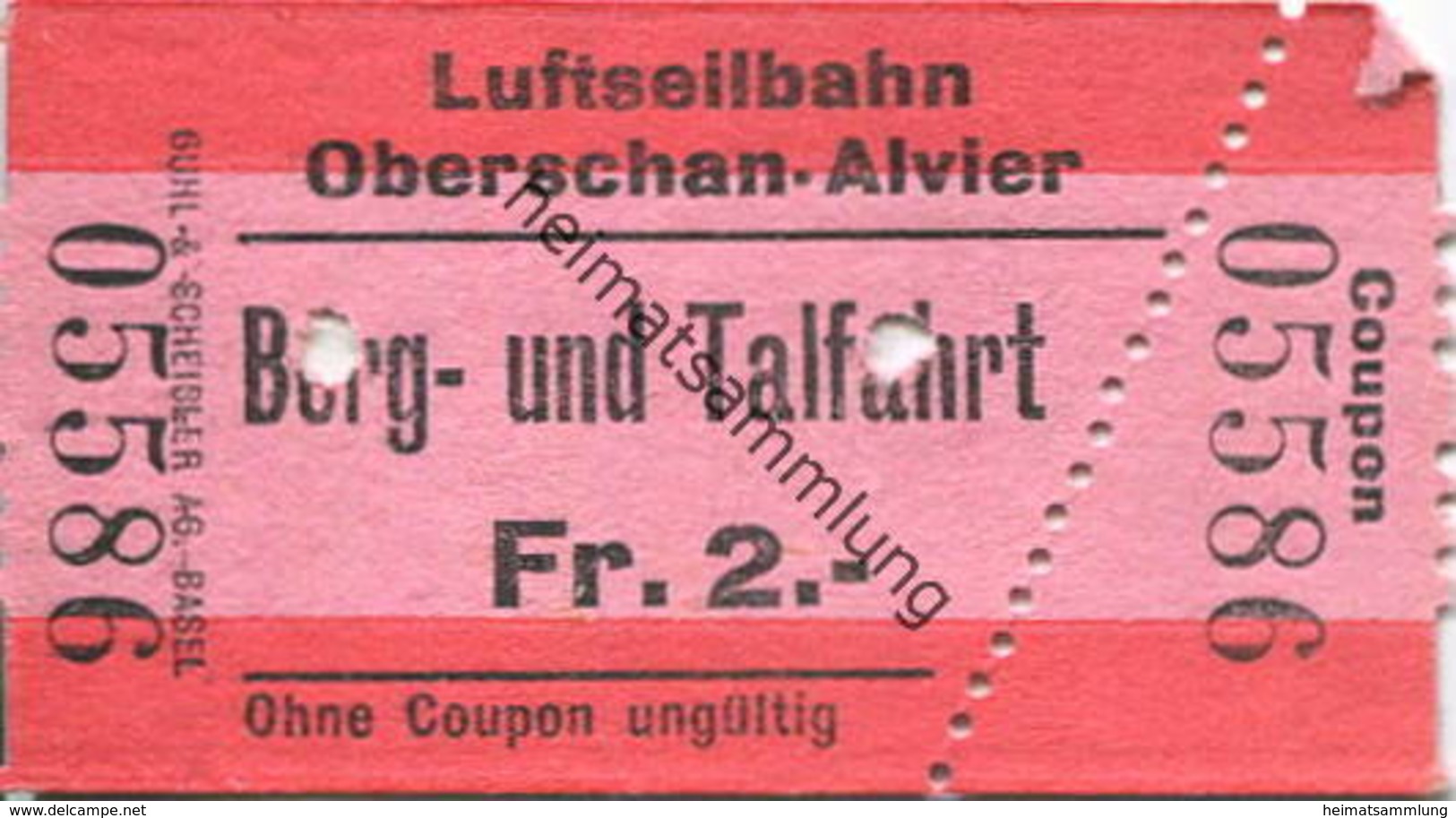 Schweiz - Luftseilbahn Oberschan-Alvier Berg- Und Talfahrt - Fahrschein - Europa