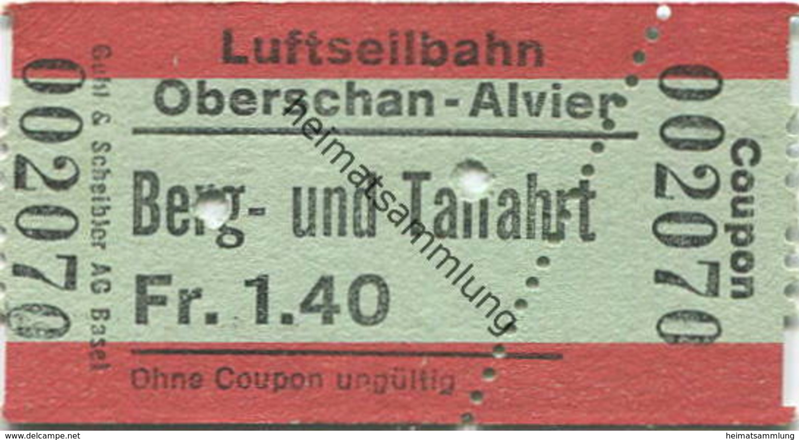 Schweiz - Luftseilbahn Oberschan-Alvier - Fahrschein - Europa