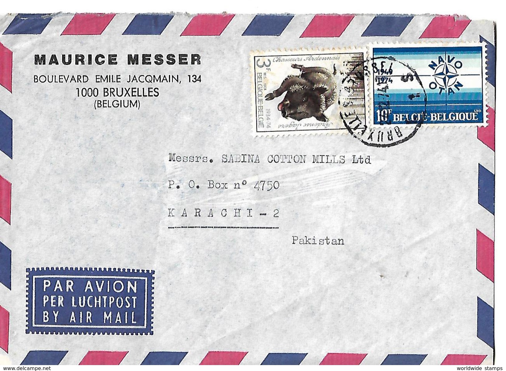 Belgium 1974, België / Belgique Wild Boar (Sus Scrofa) Commemoration 3 Fr, NATO, 25th Anniversary Airmail To Pakistan - Farm