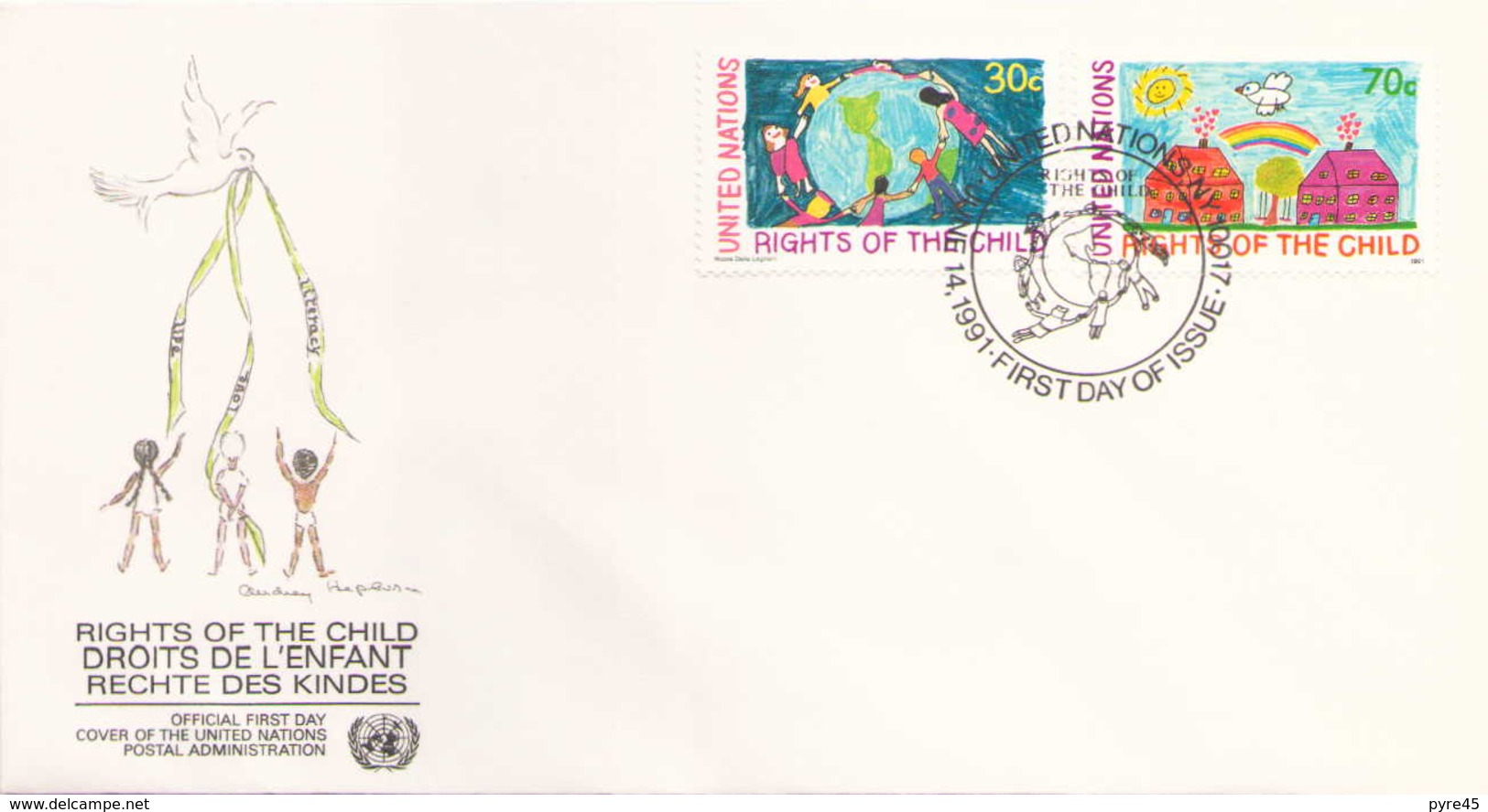 NATIONS UNIES FDC DU 14 JUIN 1991 NEW YORK DROITS DE L ENFANT - Brieven En Documenten