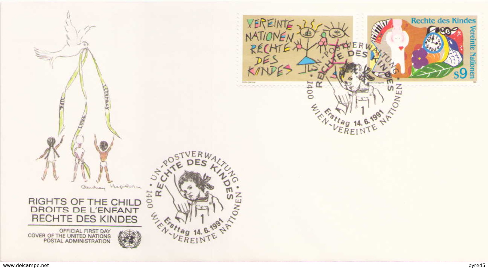 NATIONS UNIES FDC DU 14 JUIN 1991 VIENNE DROITS DE L ENFANT - Cartas & Documentos