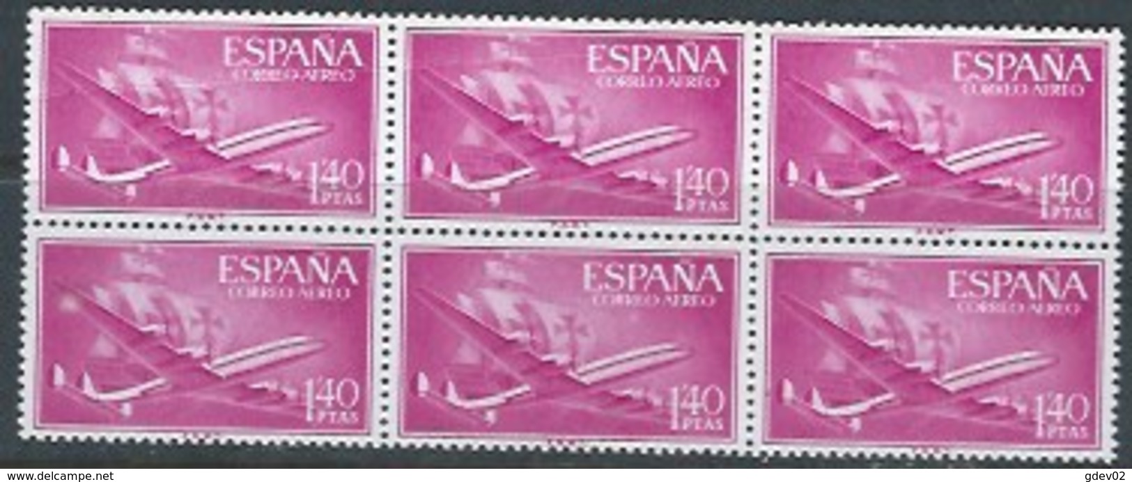 ES1174-A321TAE.Spain Espagne BARCO.AVION SUPER-CONSTELLATION Y NAO SANTA MARIA 1955/56.(Ed.1174**) BL 6 - Nuevos