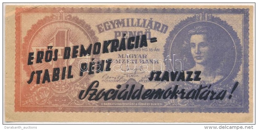 1946. BankjegyszerÅ± 1.000.000.000P-s R&ouml;pc&eacute;dula K&eacute;toldali 'ErÅ‘s Demokr&aacute;cia=Stabil... - Ohne Zuordnung