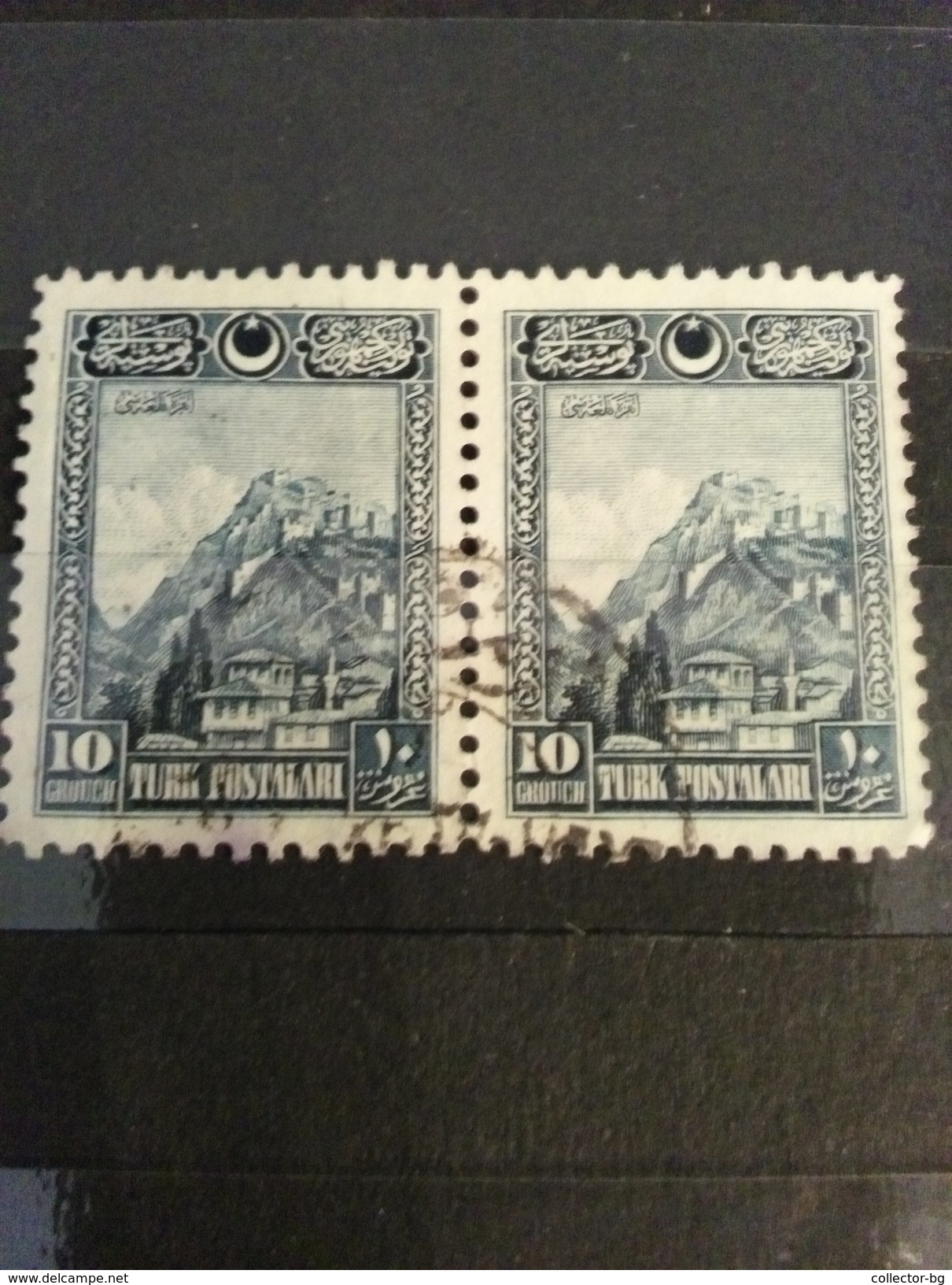 RARE PAIR 10+10GR GROUCH TURKEY 1920'S USED STAMP TIMBRE - Oblitérés