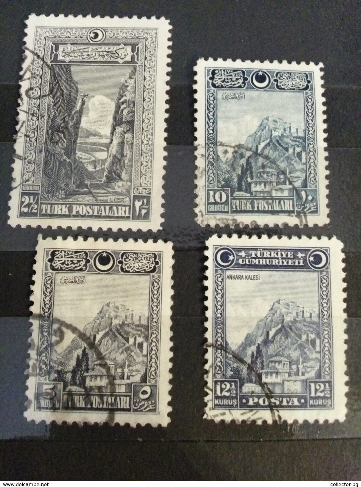 RARE SET LOT 2 1/2+5+10+12 1/2 KURUS GR GROUCH TURKEY 1920'S USED STAMP TIMBRE - Gebraucht