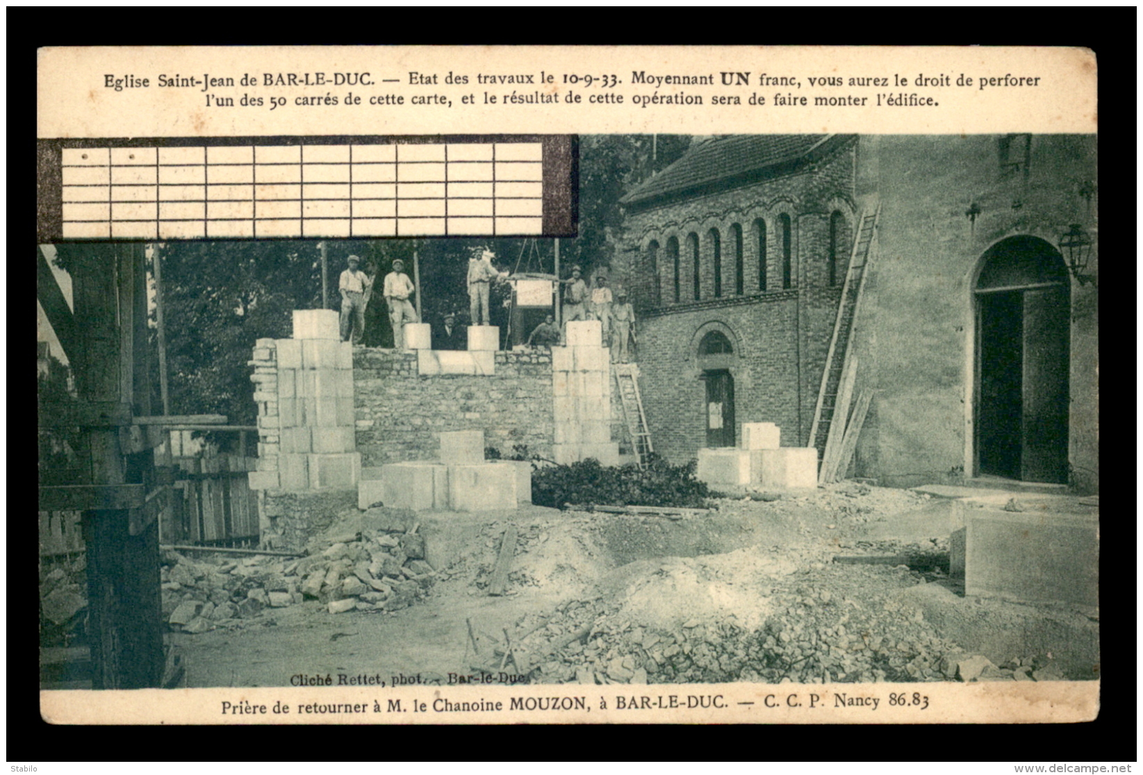 55 - BAR-LE-DUC - CARTE DON POUR LES TRAVAUX DE REMISE EN ETAT DE L'EGLISE ST-JEAN - SANS EDITEUR - Bar Le Duc