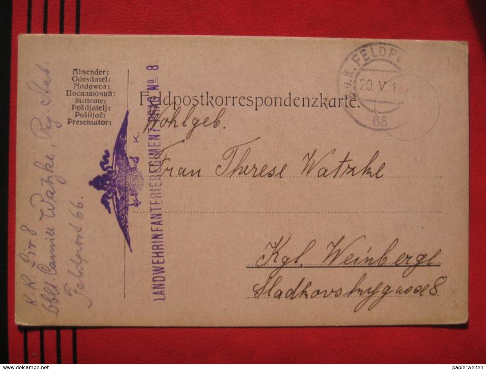 Feldpost: KuK Feldpostamt 66 - Feldpostkarte 1916? - Maschinenstempel (EMA)