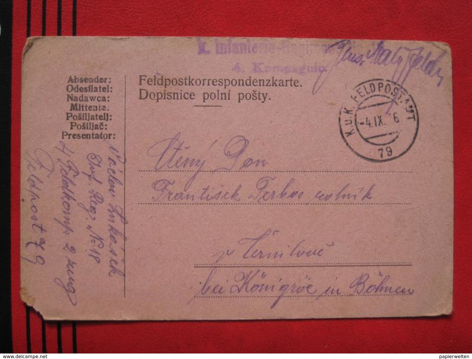 Feldpost: KuK Feldpostamt 79 - Feldpostkarte 1916 - Maschinenstempel (EMA)