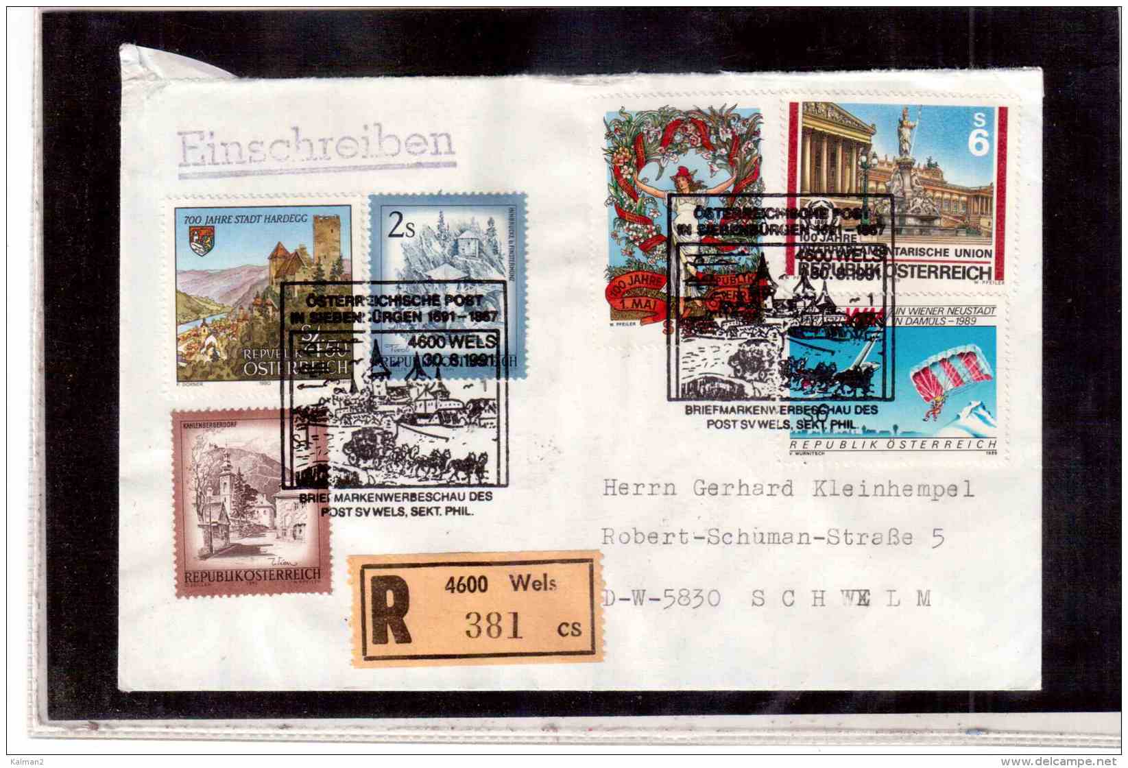 TEM9253  -    WELS 30.8.91  /   REGISTERED COVER WITH INTERESTING POSTAGE - OESTERREICHISCGE POST IN SIEBENBUERGEN - Post