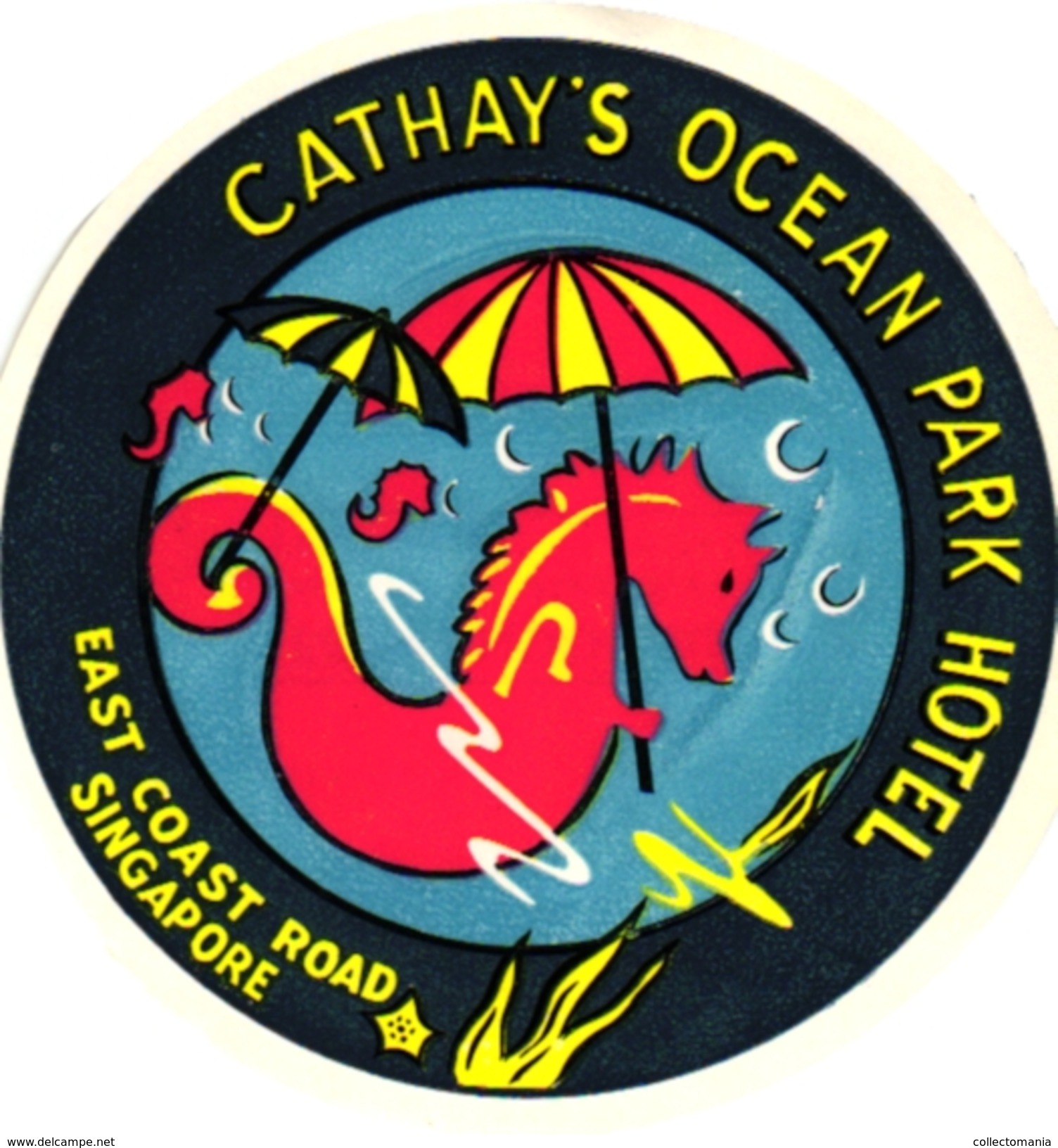 1 Hotel Label Etiquette Sea Horse Hippocampe Zeepaardje Pub  Hotel Cathy's Ocean SINGAPORE - Etiquettes D'hotels