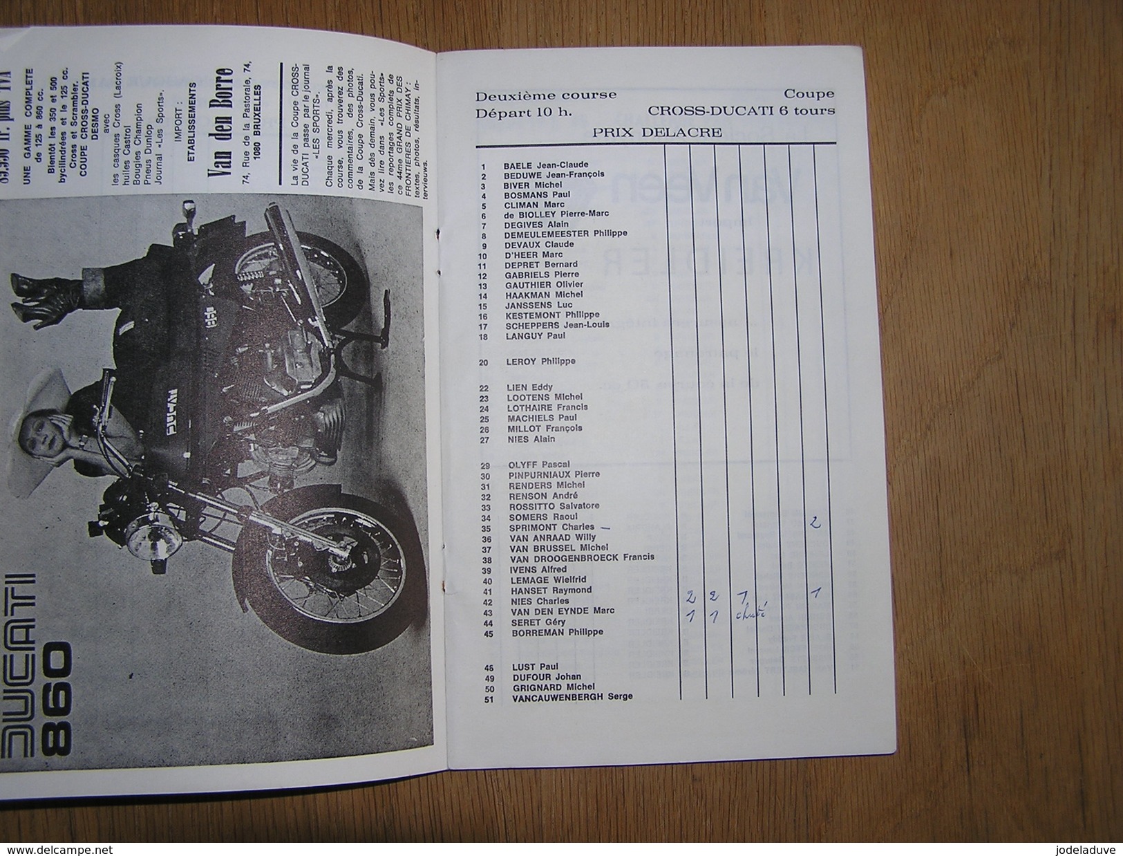 PROGRAMME 44 ème CIRCUIT DE VITESSE INTERNATIONAL 1975 CHIMAY Ticket Entrée International Moto Sidecars Auto Pub