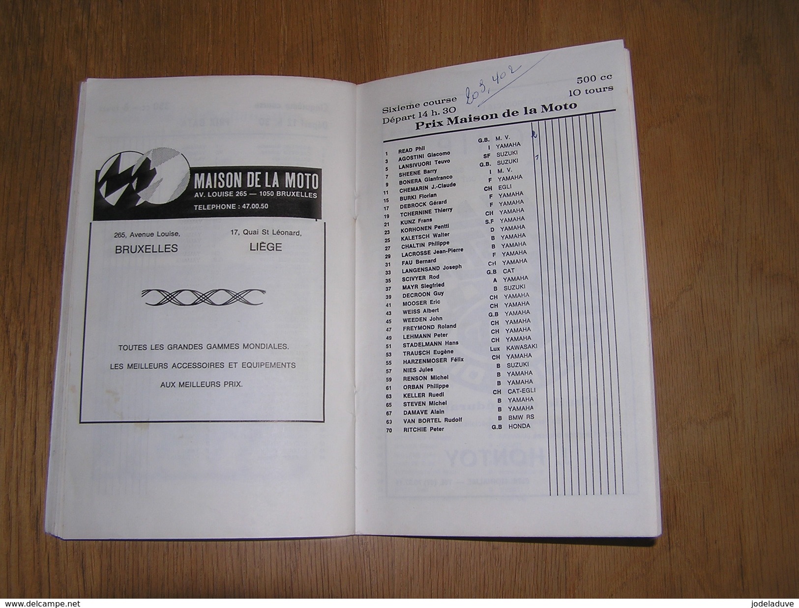 PROGRAMME 44 ème CIRCUIT DE VITESSE INTERNATIONAL 1975 CHIMAY Ticket Entrée International Moto Sidecars Auto Pub