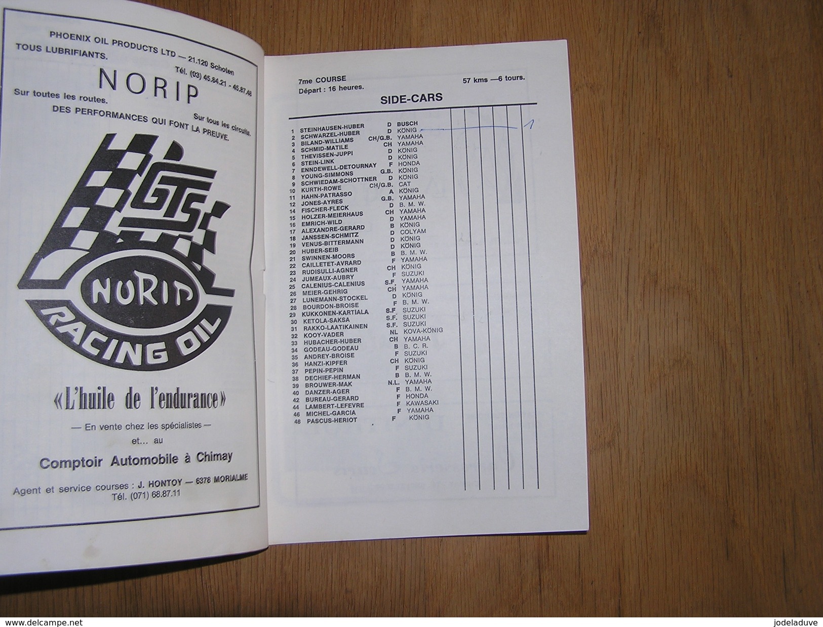 PROGRAMME 45 ème CIRCUIT DE VITESSE INTERNATIONAL 1976 CHIMAY Ticket Entrée International Moto Sidecars Auto Pub