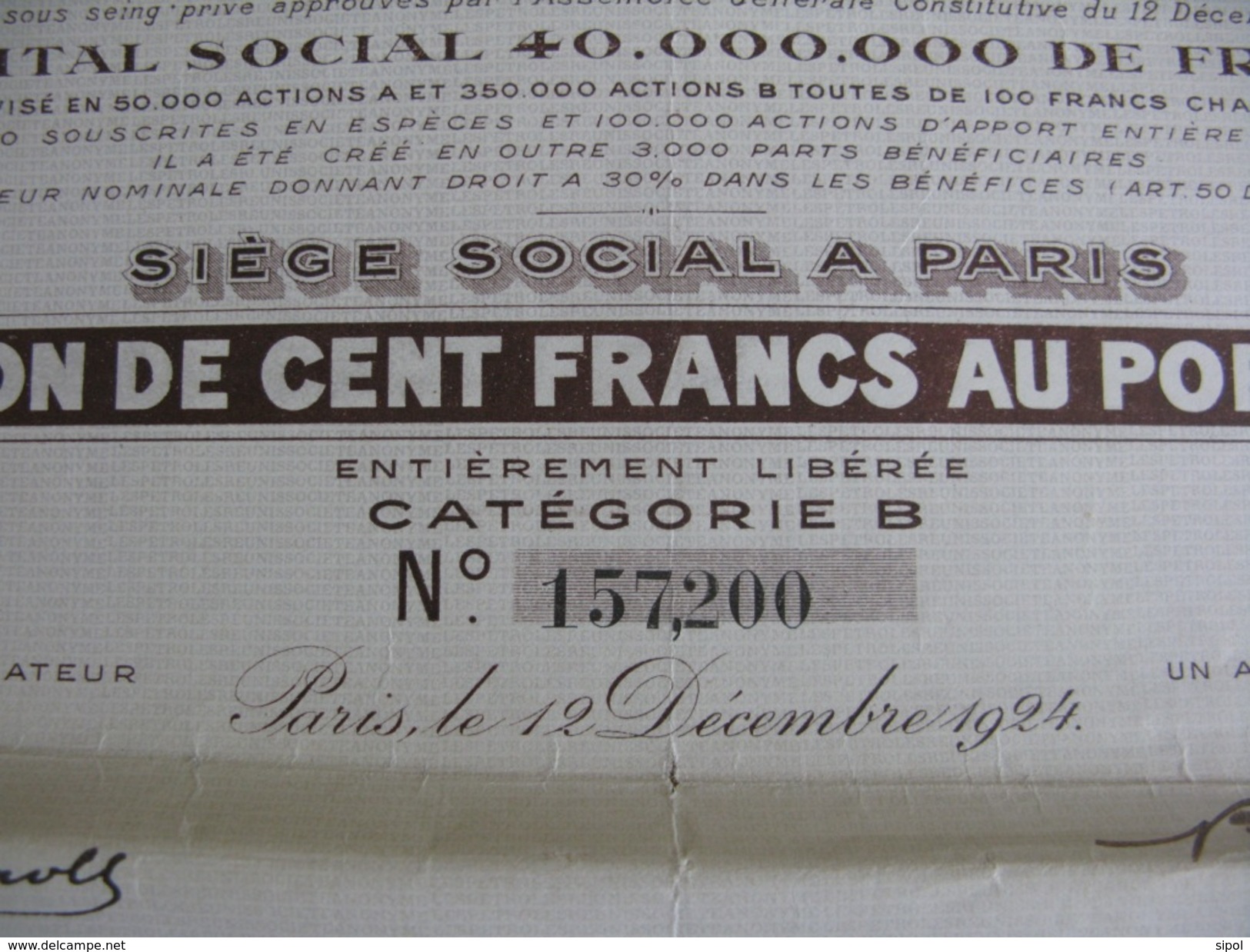 Les Pétroles Réunis Action De Cent Francs Au Porteur 12/12/1924 - 24 Coupons VOIR CLICHES - Pétrole