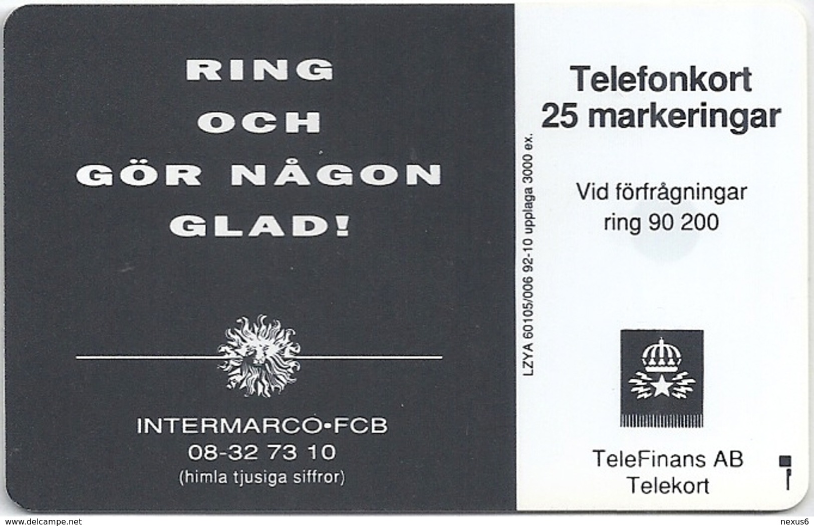 Sweden - Telia - Lejon - SC4, 25U, 10.1992, 3.000ex, Mint (check Photos) - Schweden