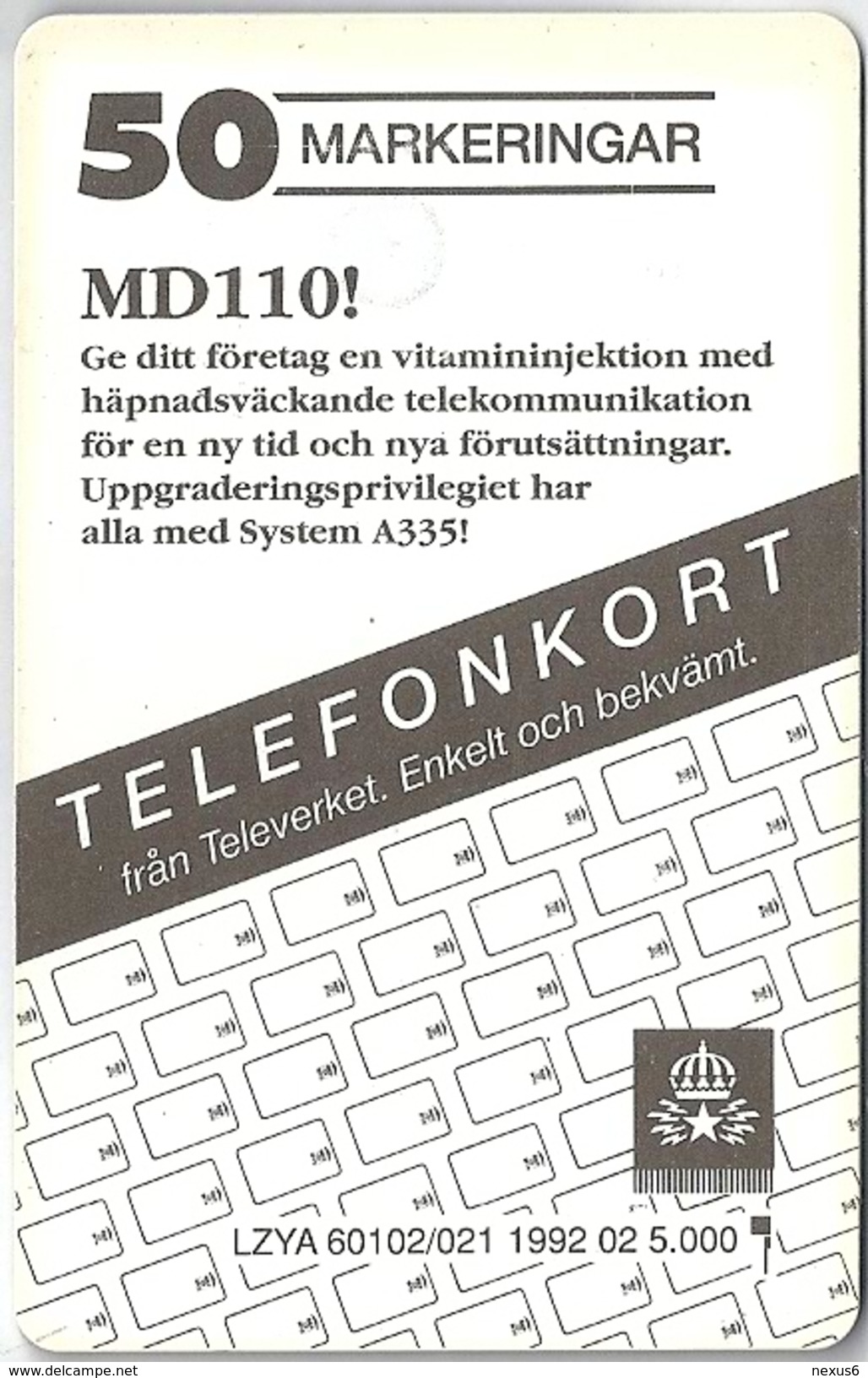 Sweden - Telia - MD 110 I - 02.1992, 5.000ex, Used - Schweden