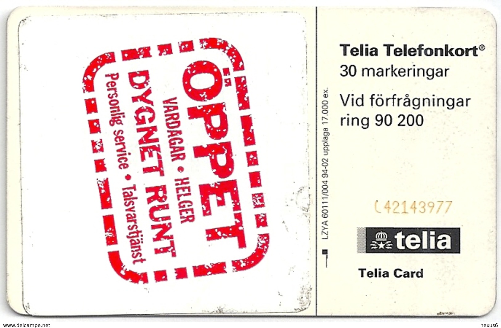 Sweden - Telia - Nordbanken - 30U, 02.1994, 17.000ex, Used - Schweden