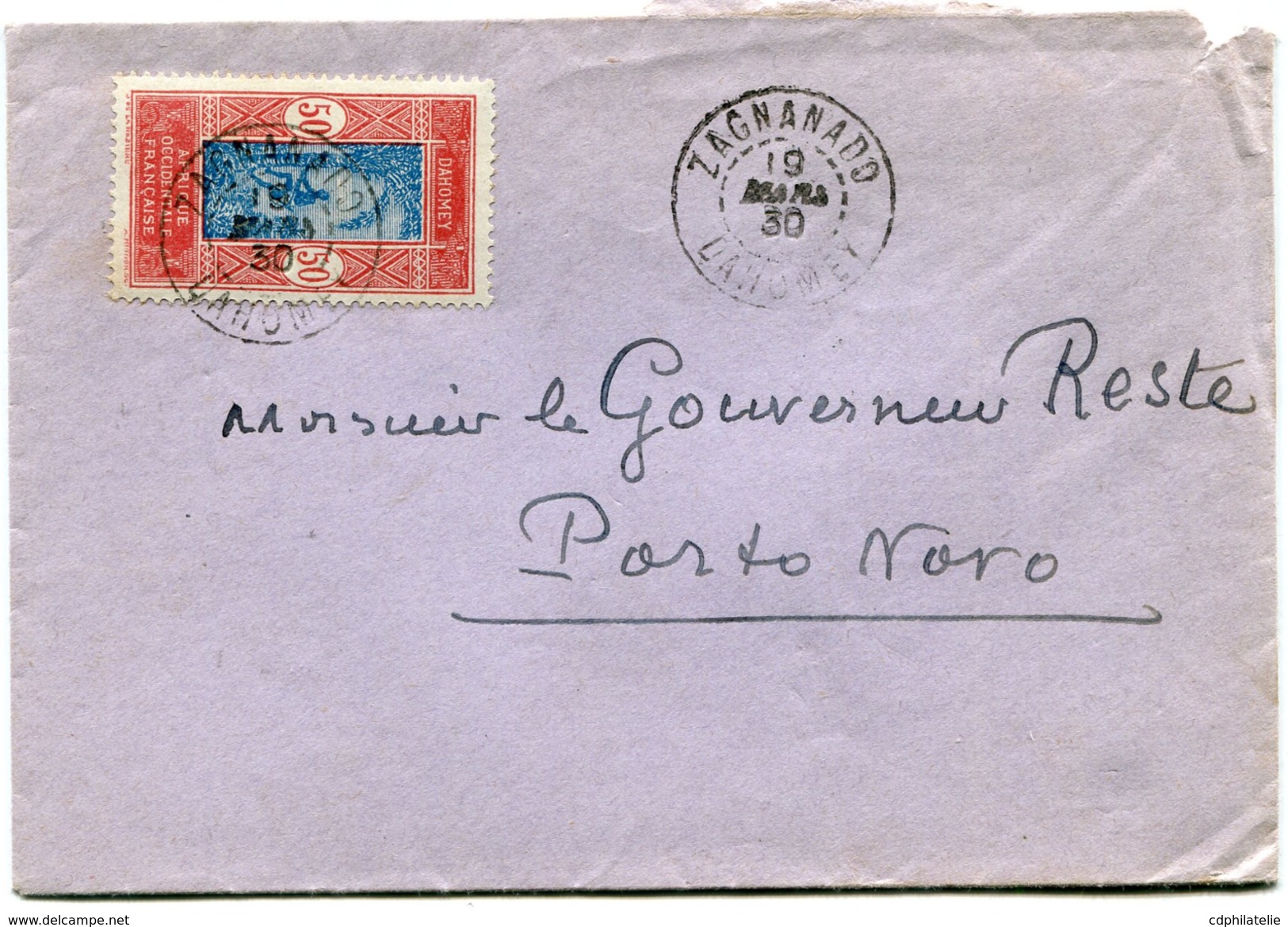 DAHOMEY LETTRE DEPART ZAGNANADO 19 MARS 30 DAHOMEY POUR LE DAHOMEY - Storia Postale